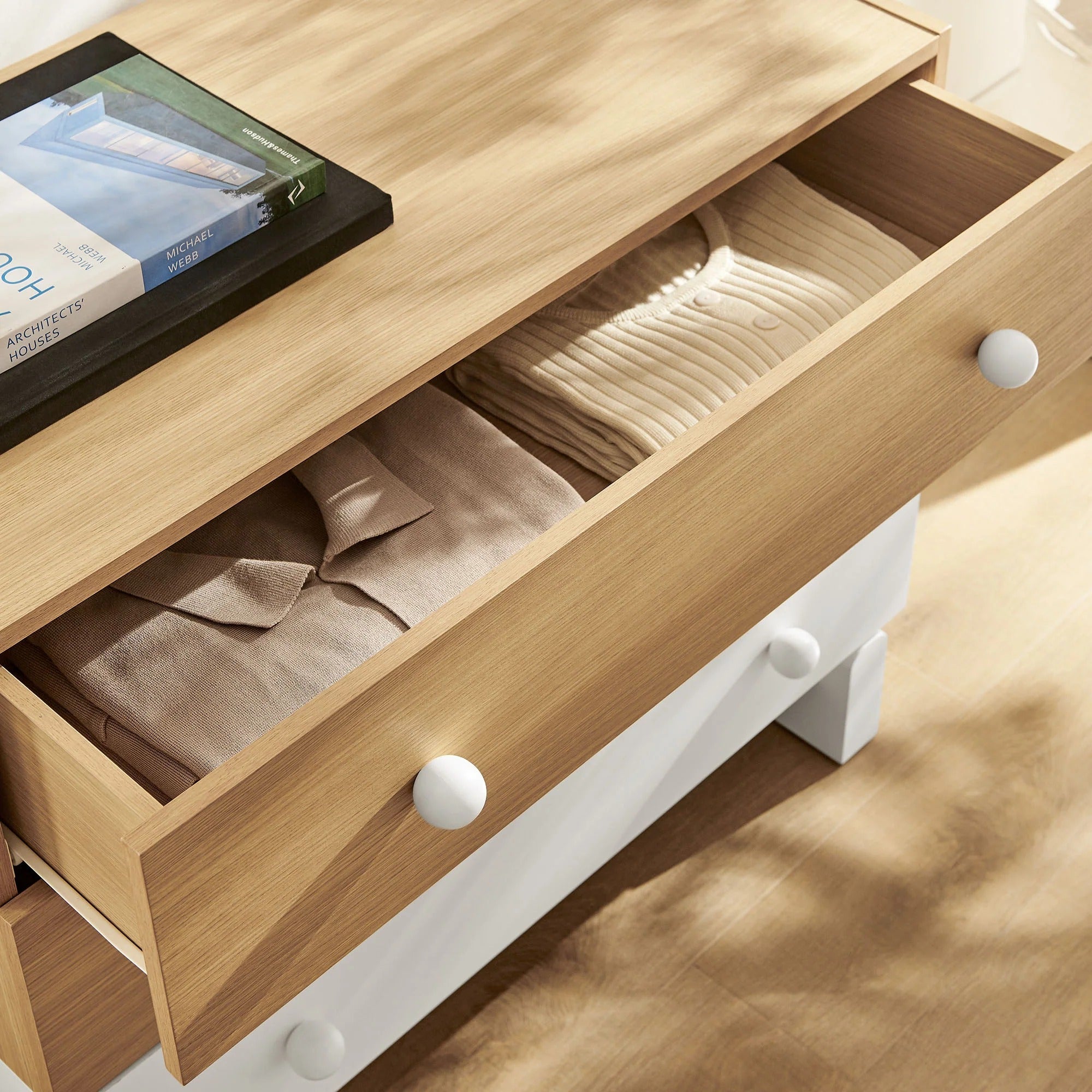 Nolia 3-Drawer Color Block Dresser in Oak White