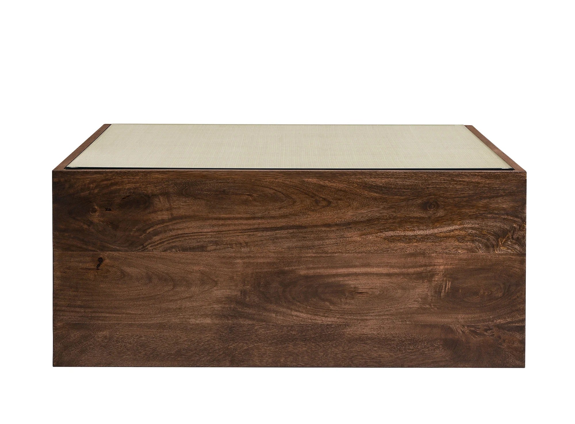 Truett Square Wood Rattan Coffee Table in Walnut