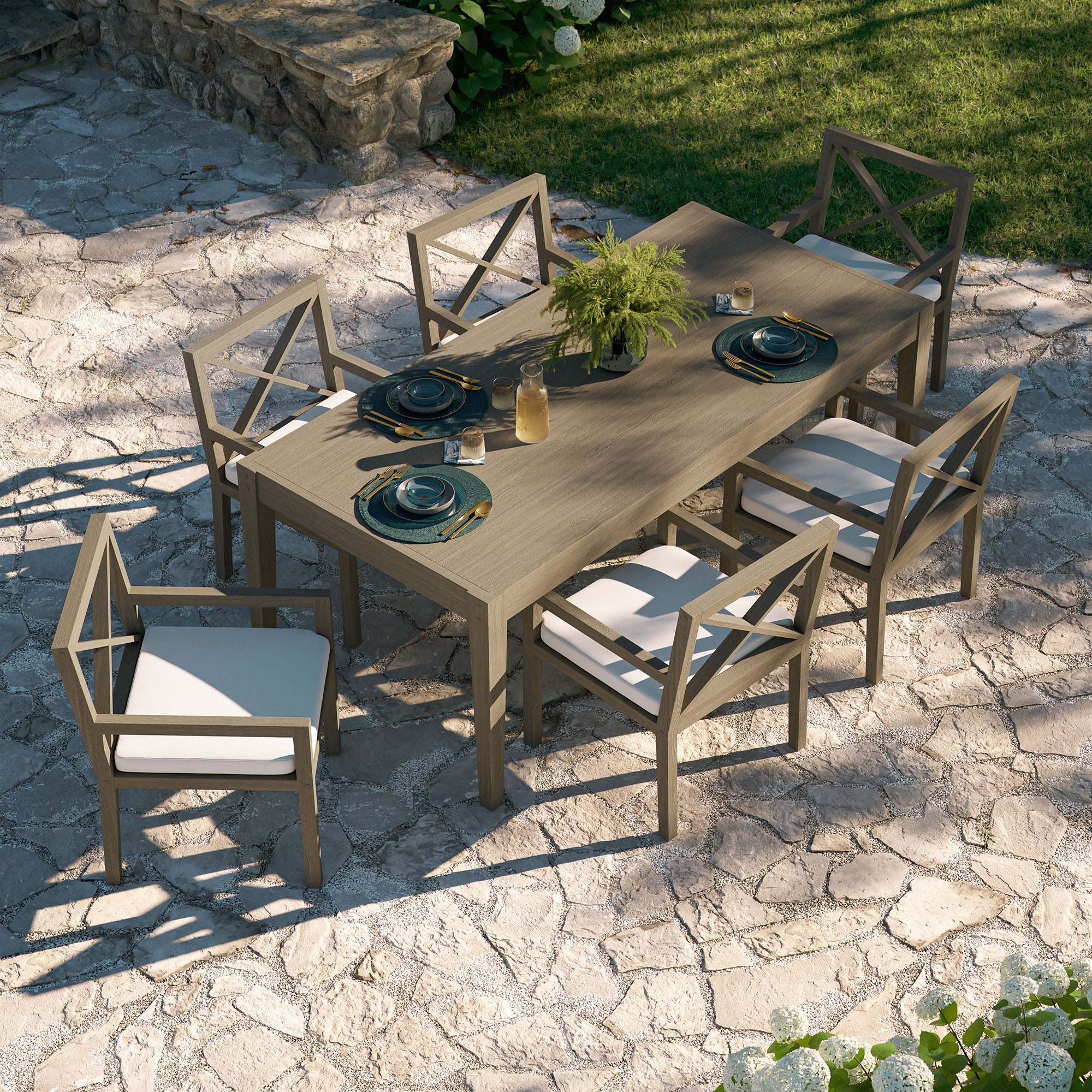 Northlake 7-Piece Outdoor Patio Teak Wood Dining Set in Weathered Gray