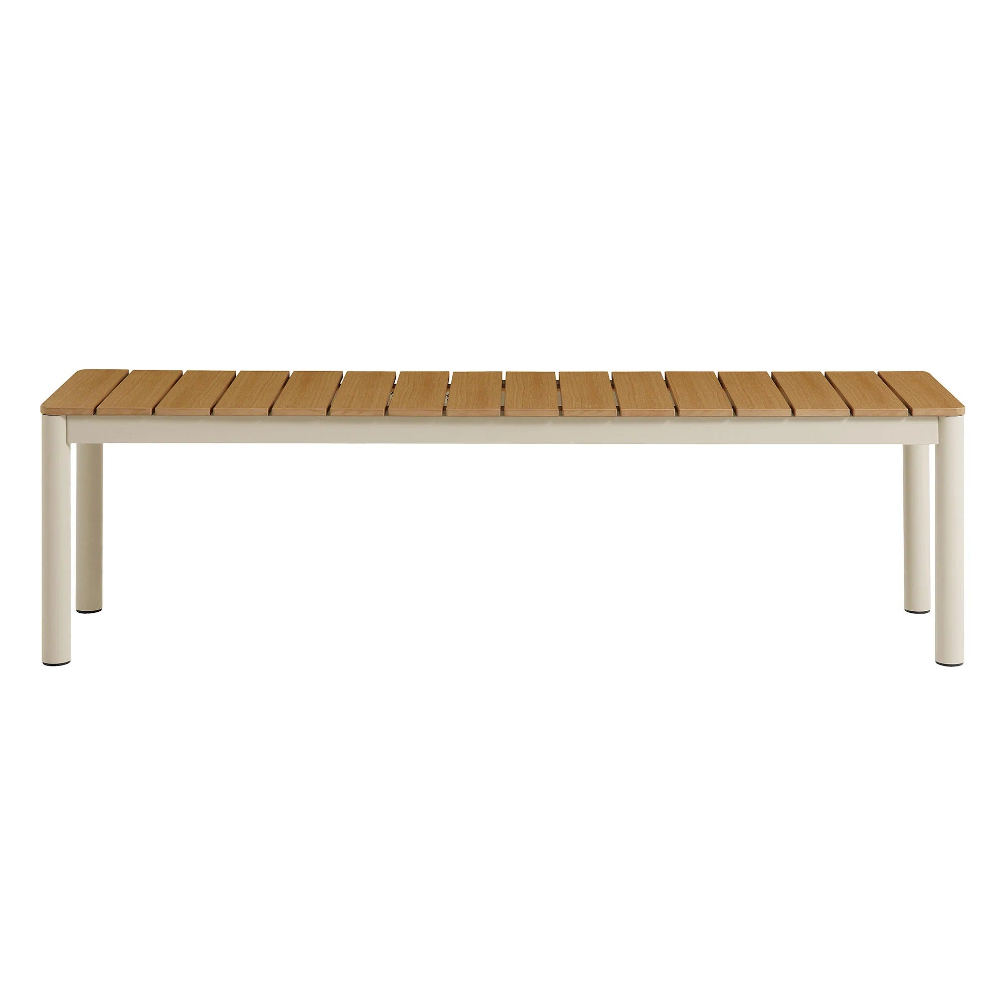 Finn Outdoor Patio Aluminum Bench with Faux Wood Top in Natural