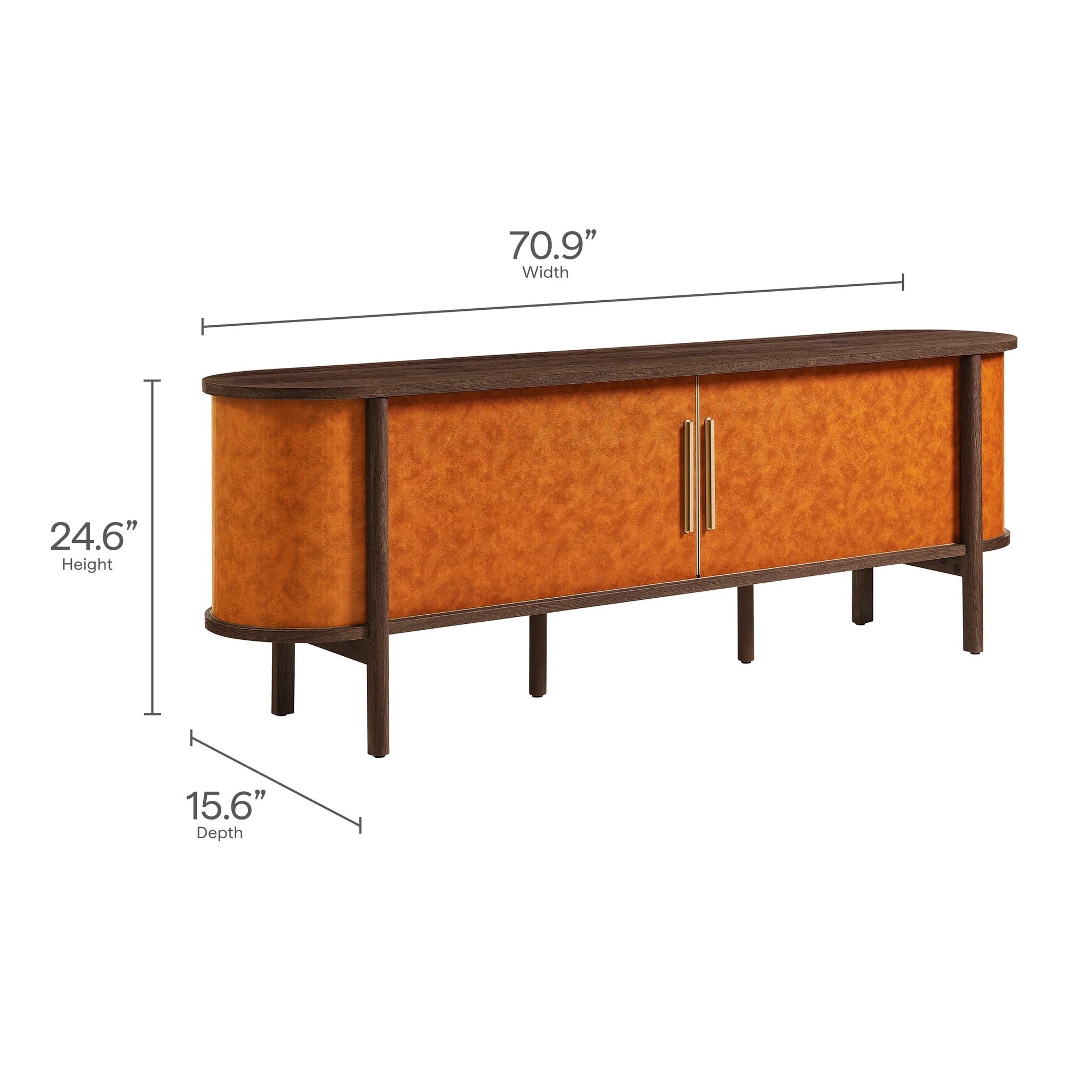 Coralie Curved 71" Vegan Leather Oval TV Stand in Walnut Tan