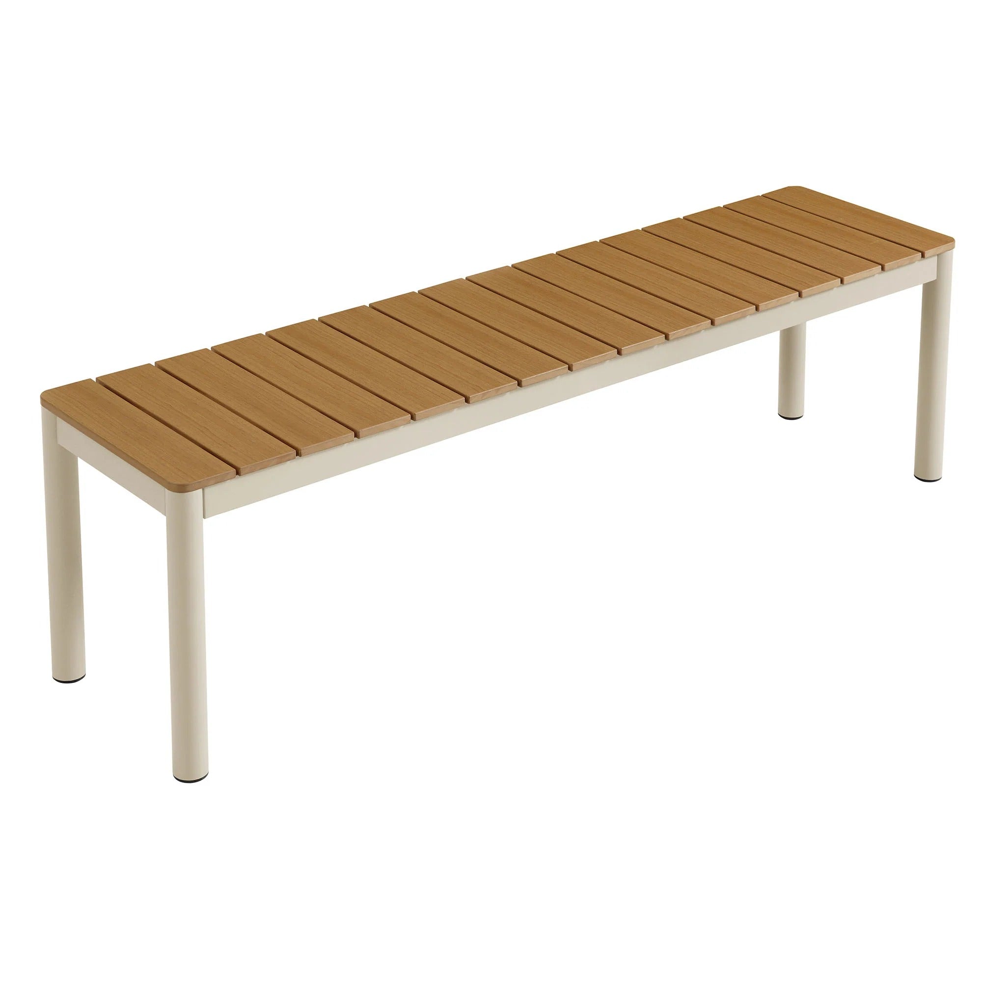 Finn Outdoor Patio Aluminum Bench with Faux Wood Top in Natural
