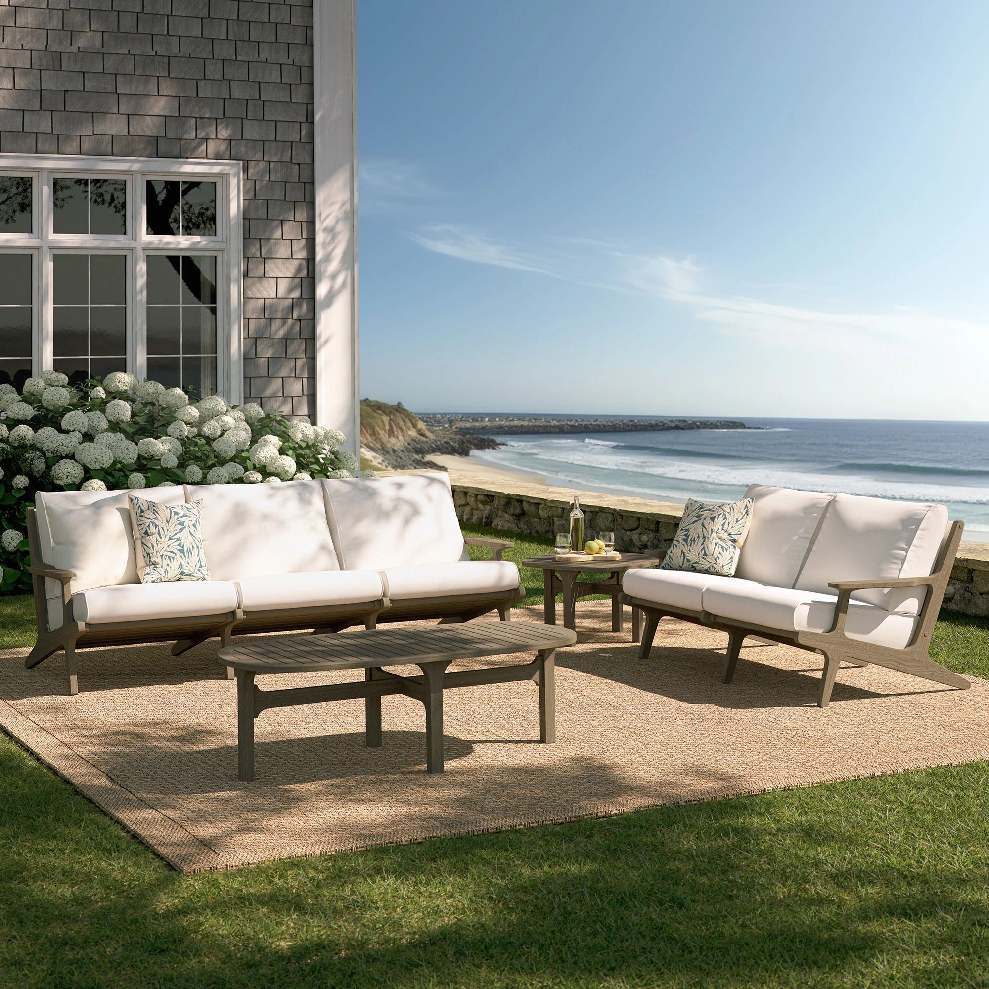 Saratoga 4-Piece Outdoor Patio Teak Wood Furniture Set in Weathered Gray