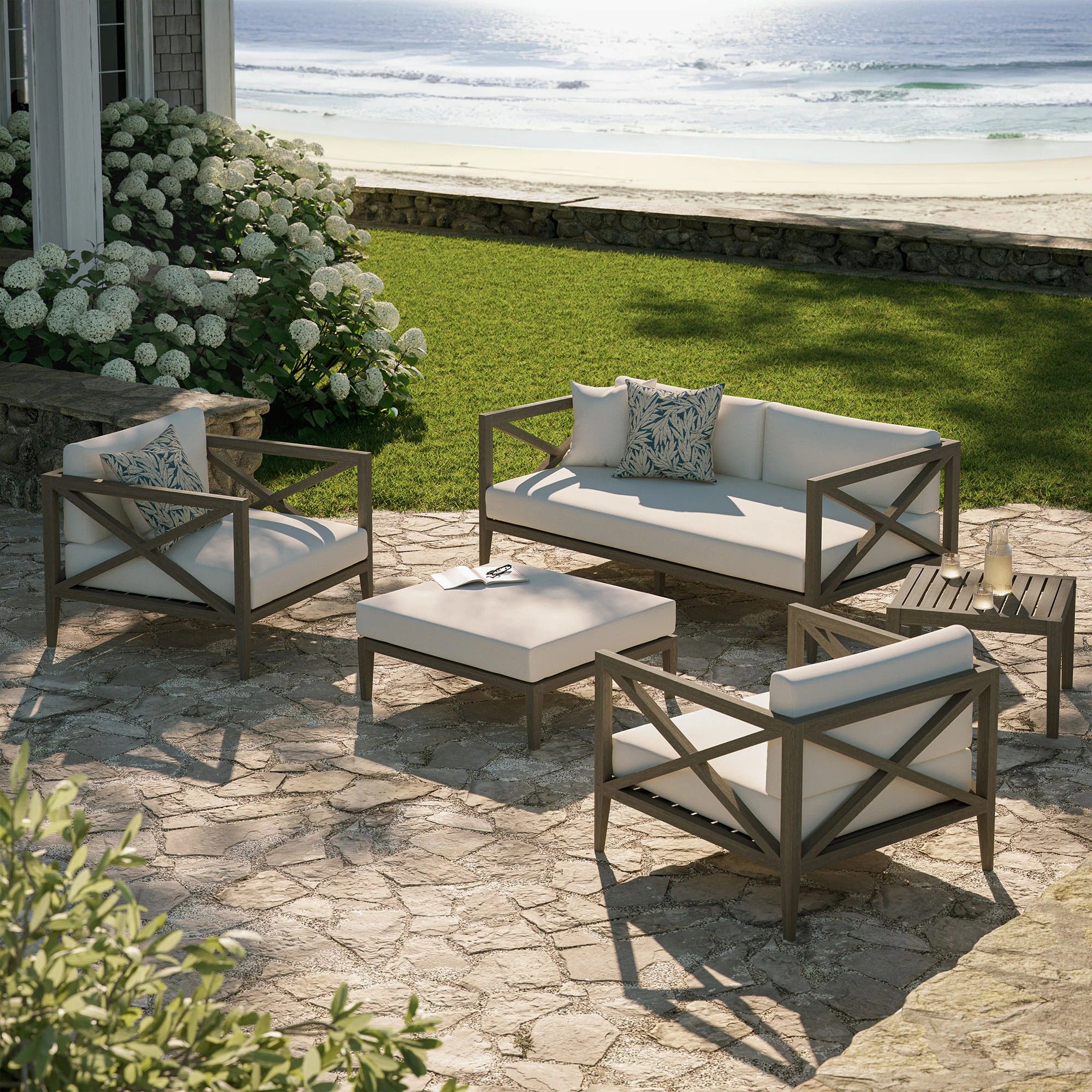 Northlake 5-Piece Outdoor Patio Teak Wood Furniture Set in Weathered Gray