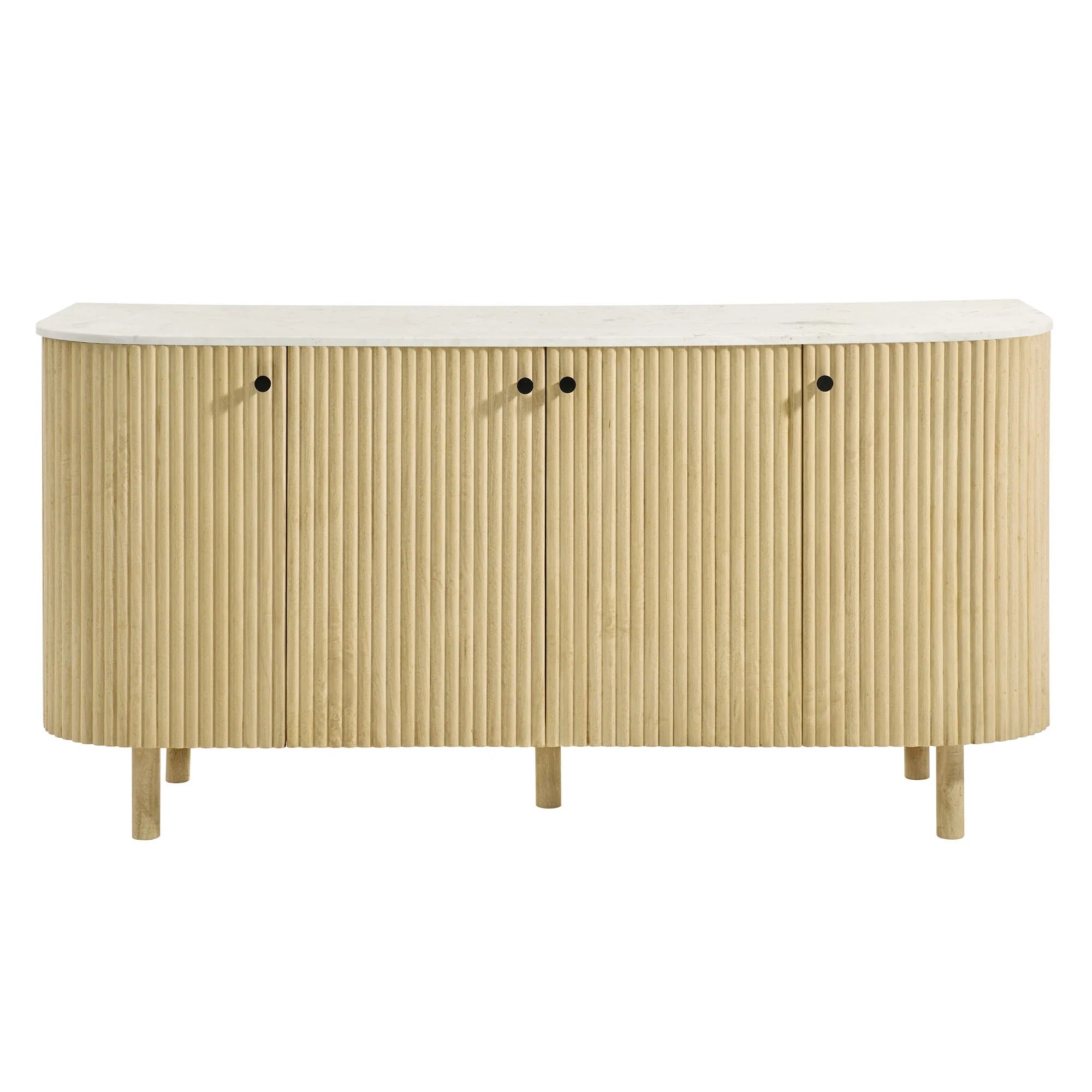Caldera 60" Curved Solid Wood and Marble Sideboard Storage Cabinet in Natural