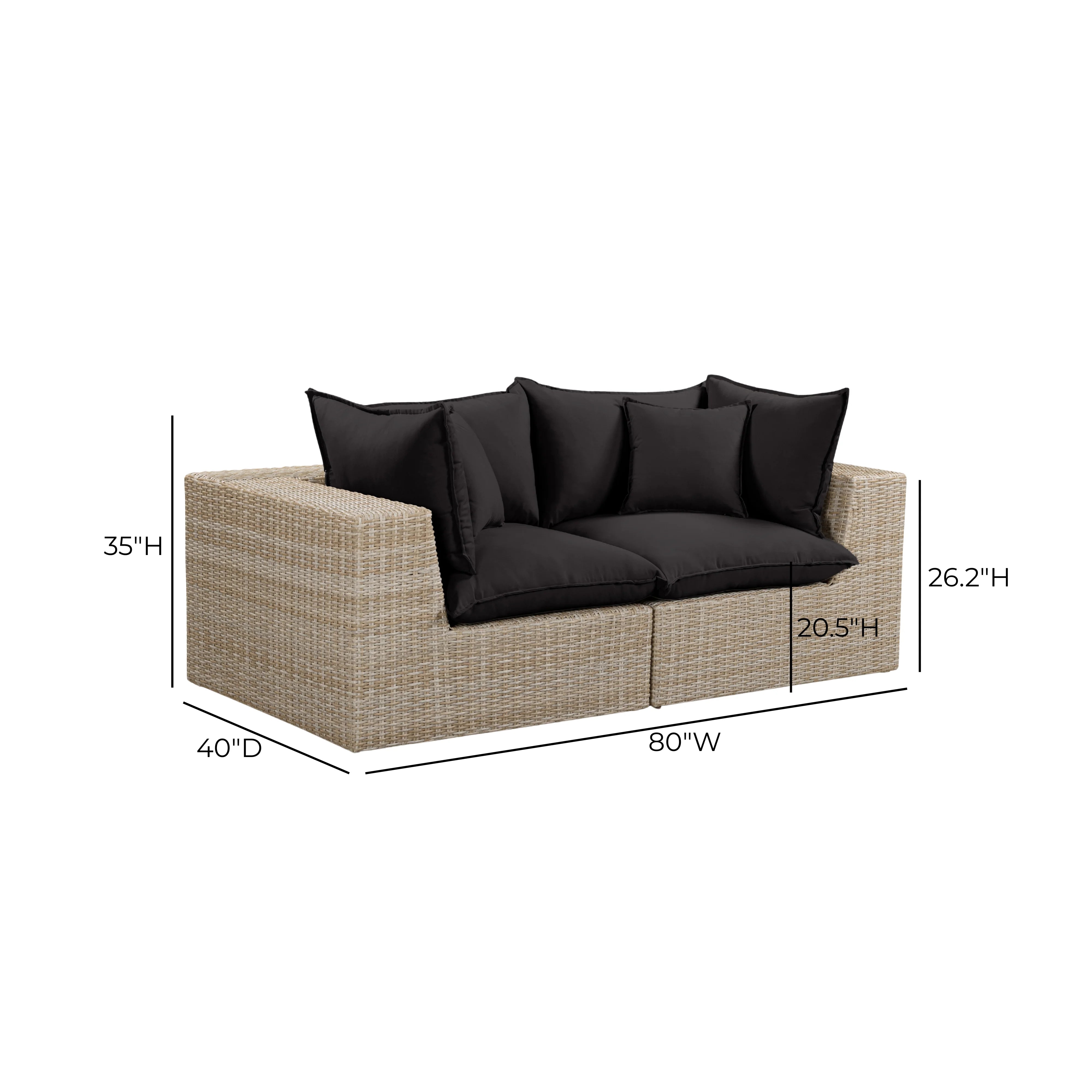 Cali 80" Performance Fabric & Wicker Outdoor Loveseat