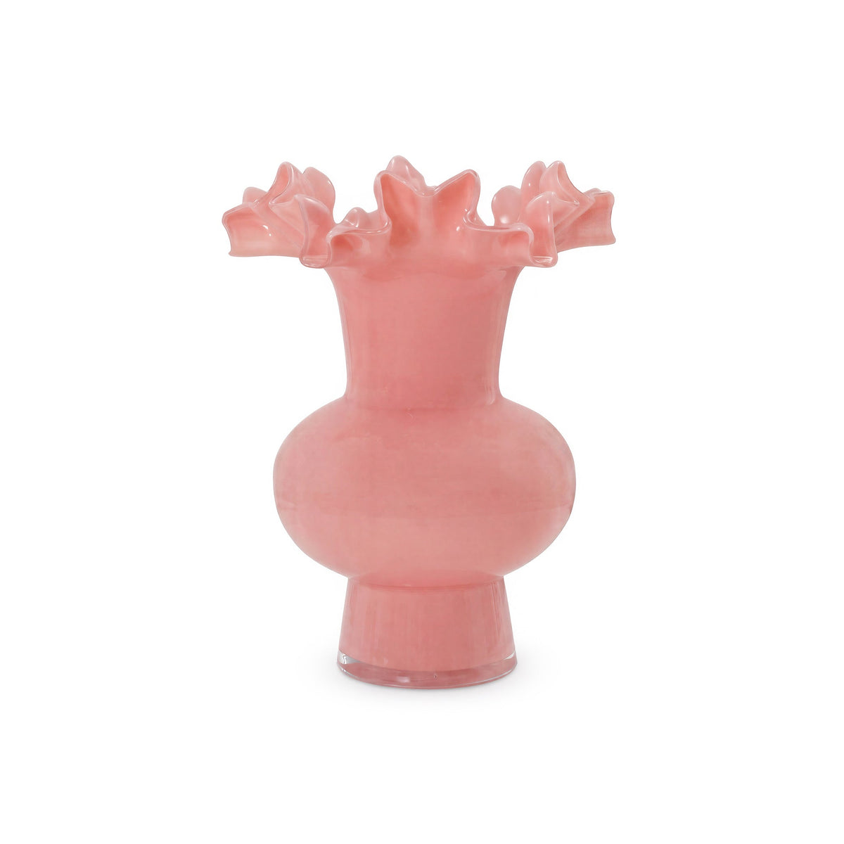 Spackle Ruffled Pink Glass Vase (12"-18") - 12"