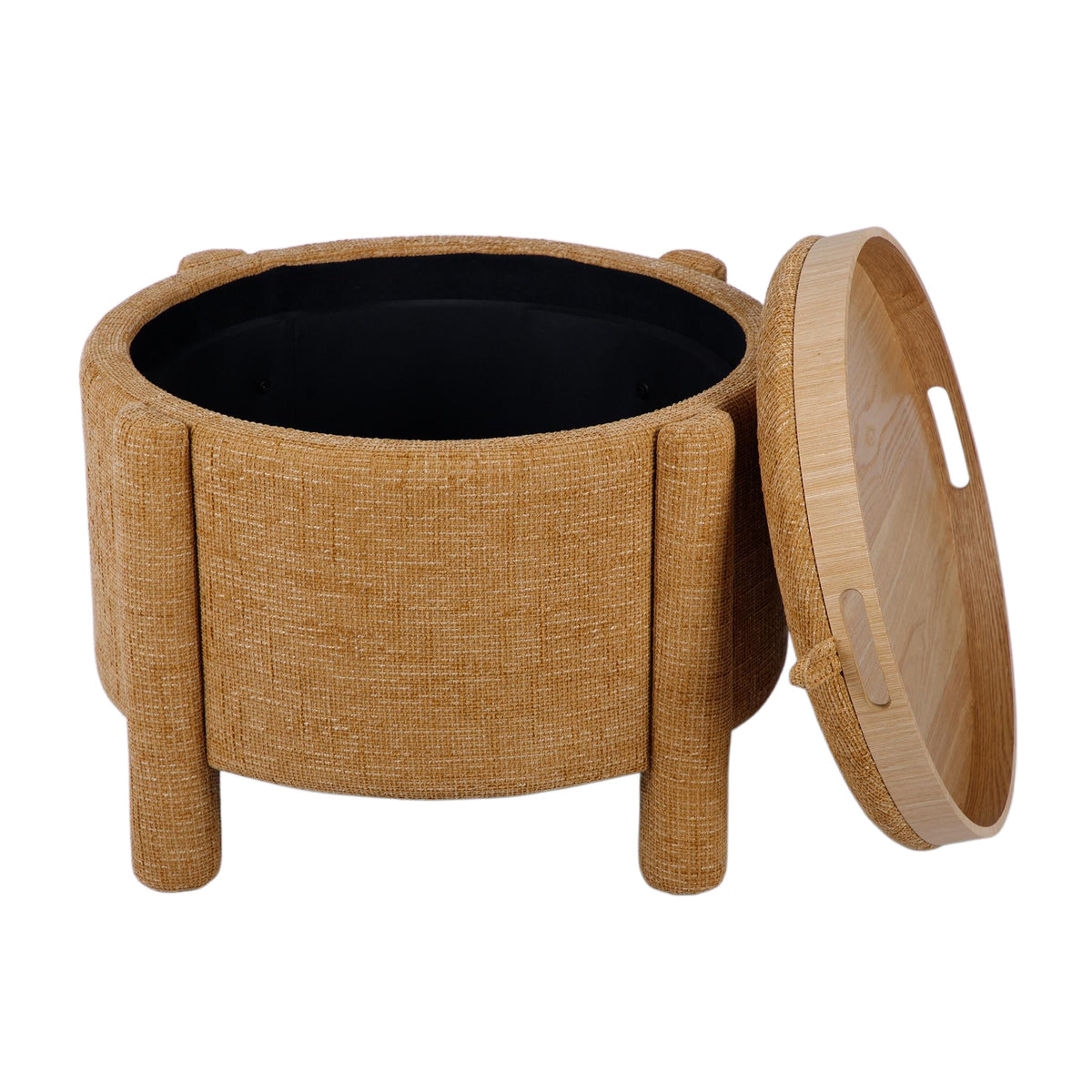 Bellamy Railroad Chenille Storage Stool With Reversible Tray Top