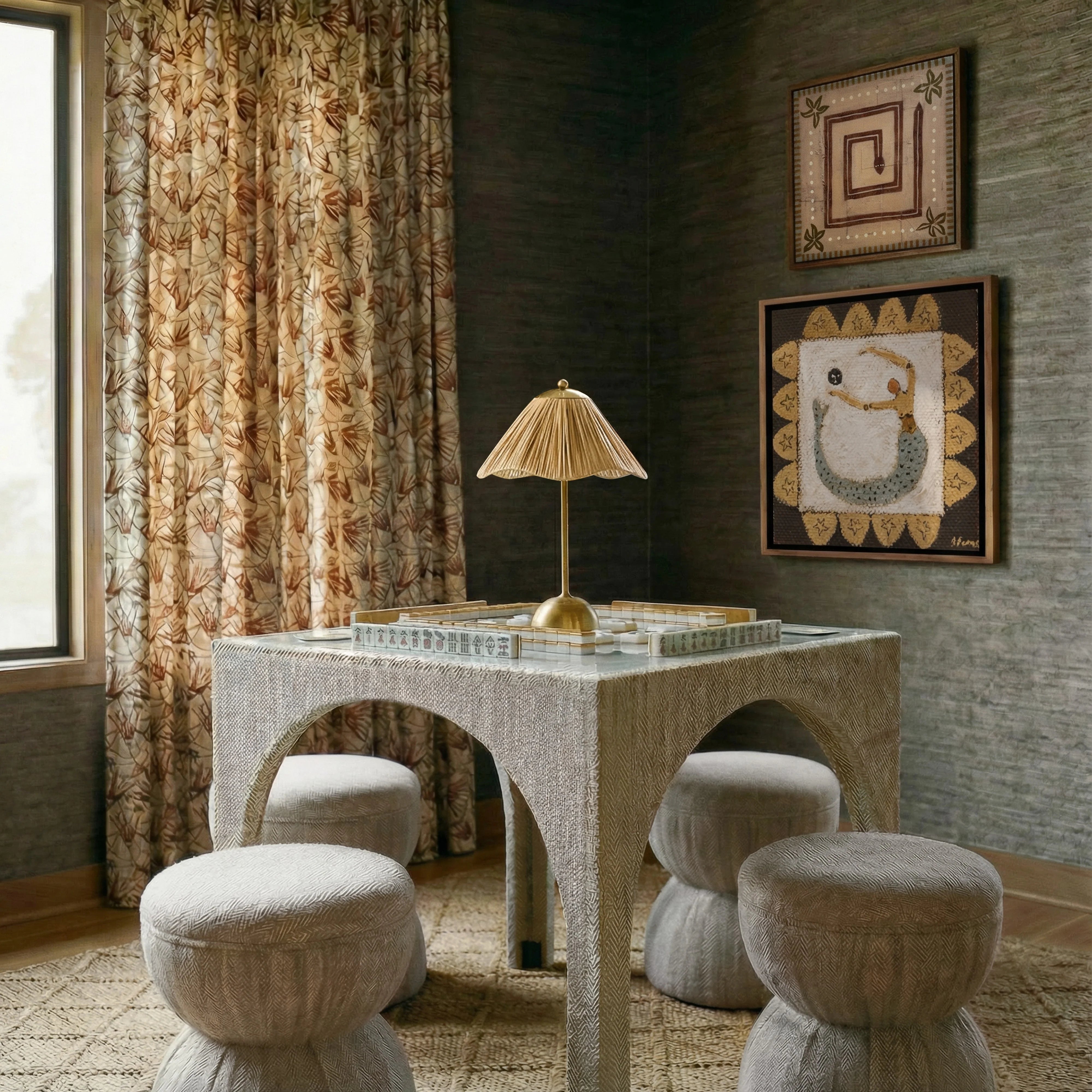 Tomlin Performance Chenille Game Table and Two Ottomans Set