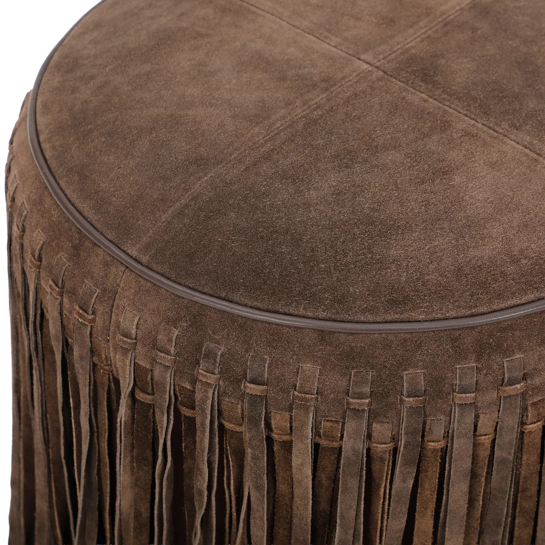 Daphne Round Suede Fringe Ottoman