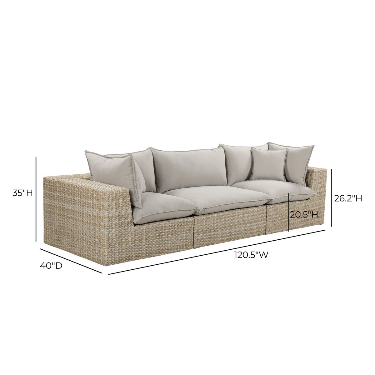 Cali 120" Performance Fabric & Wicker Outdoor Sofa