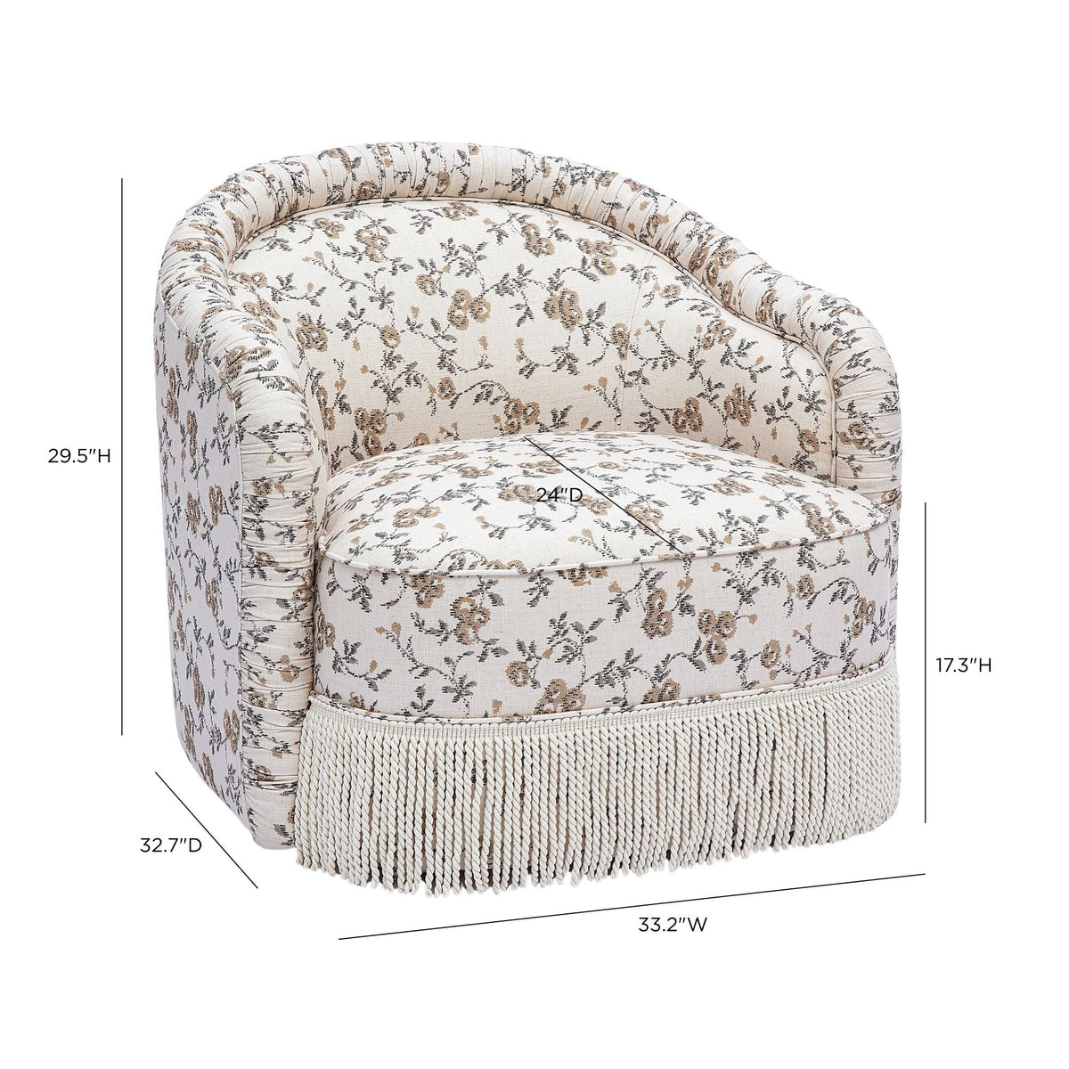 Pamela Natural Floral Print Tasseled Lounge Accent Chair