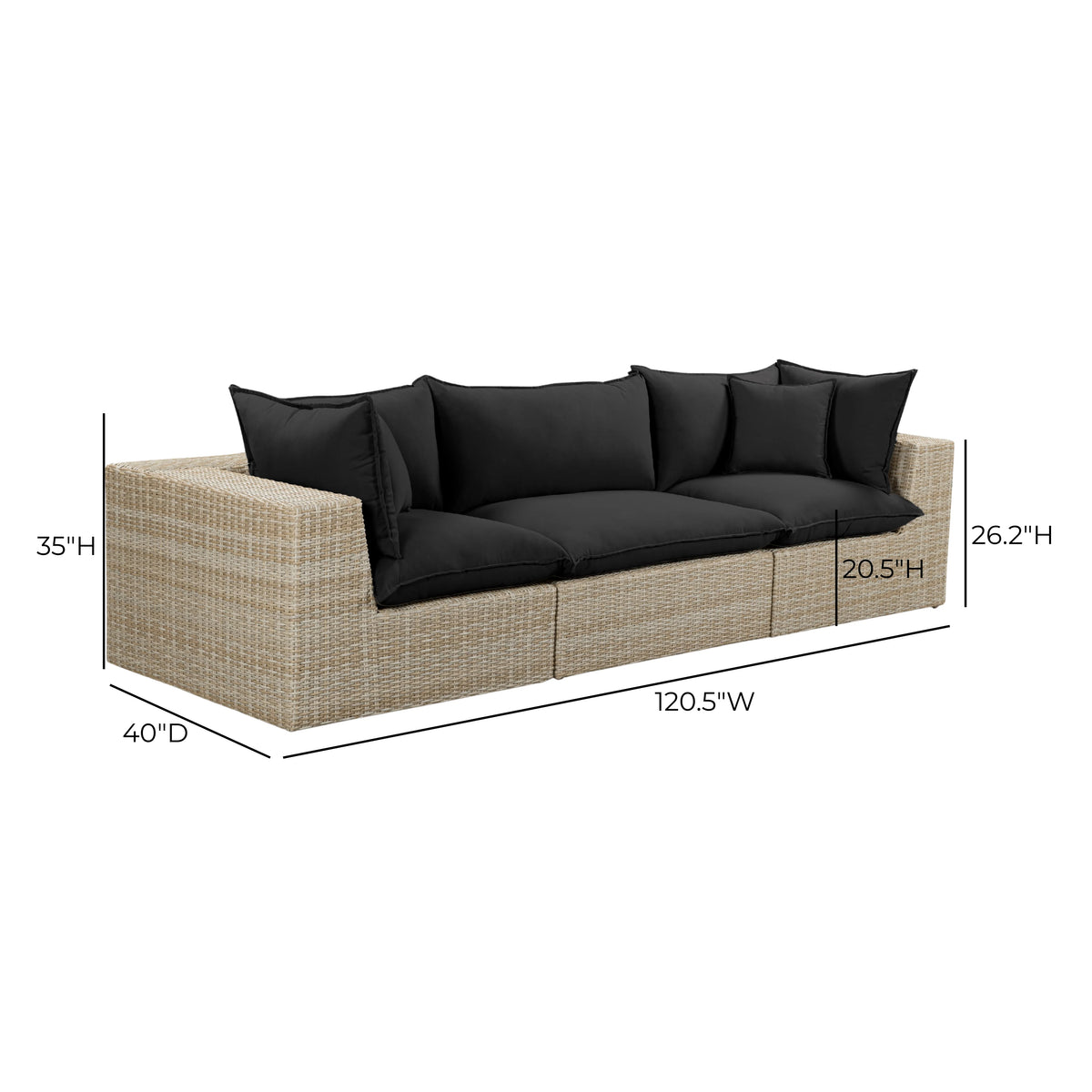 Cali 120" Performance Fabric & Wicker Outdoor Sofa