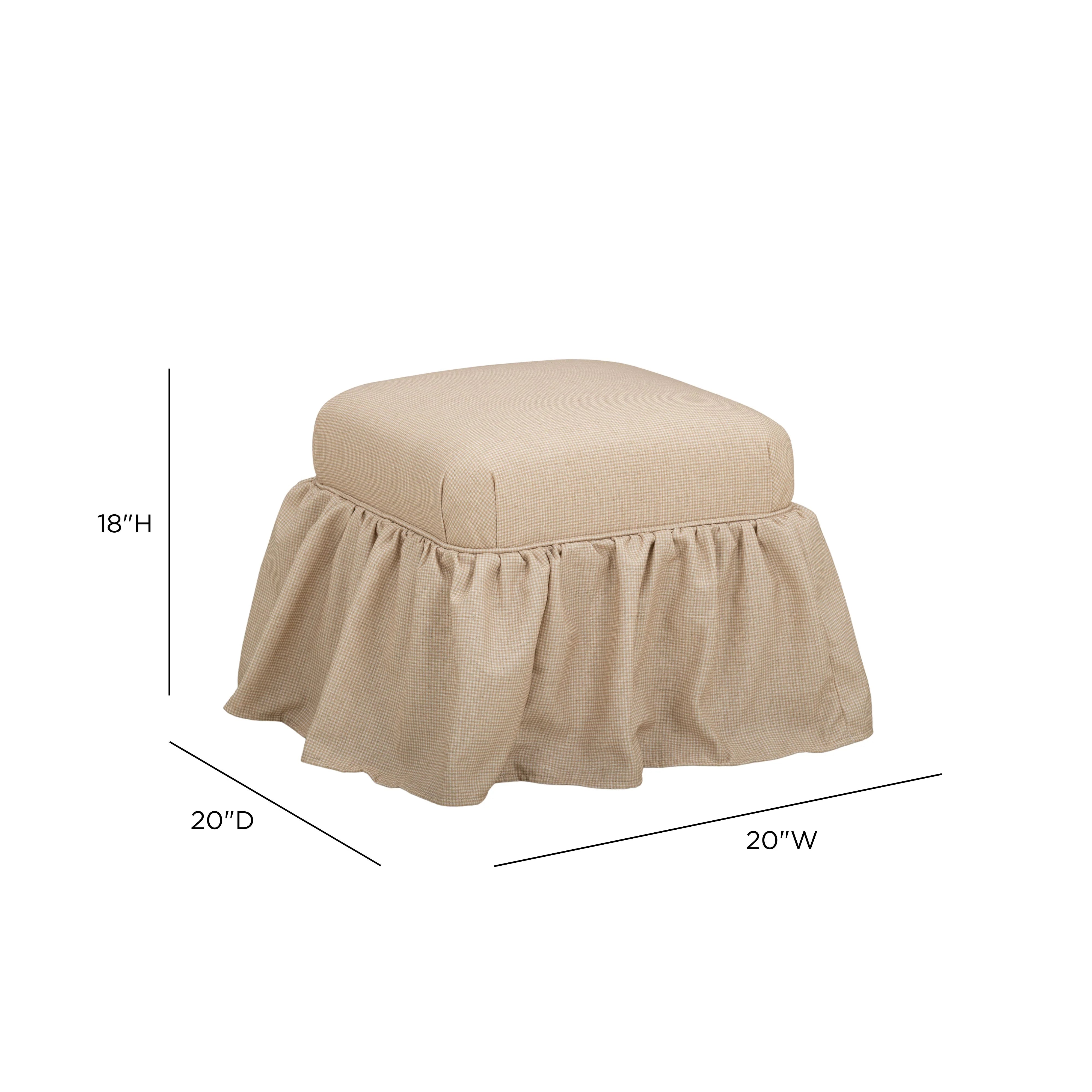 Gertrude Yellow Gingham Performance Linen Skirted Ottoman