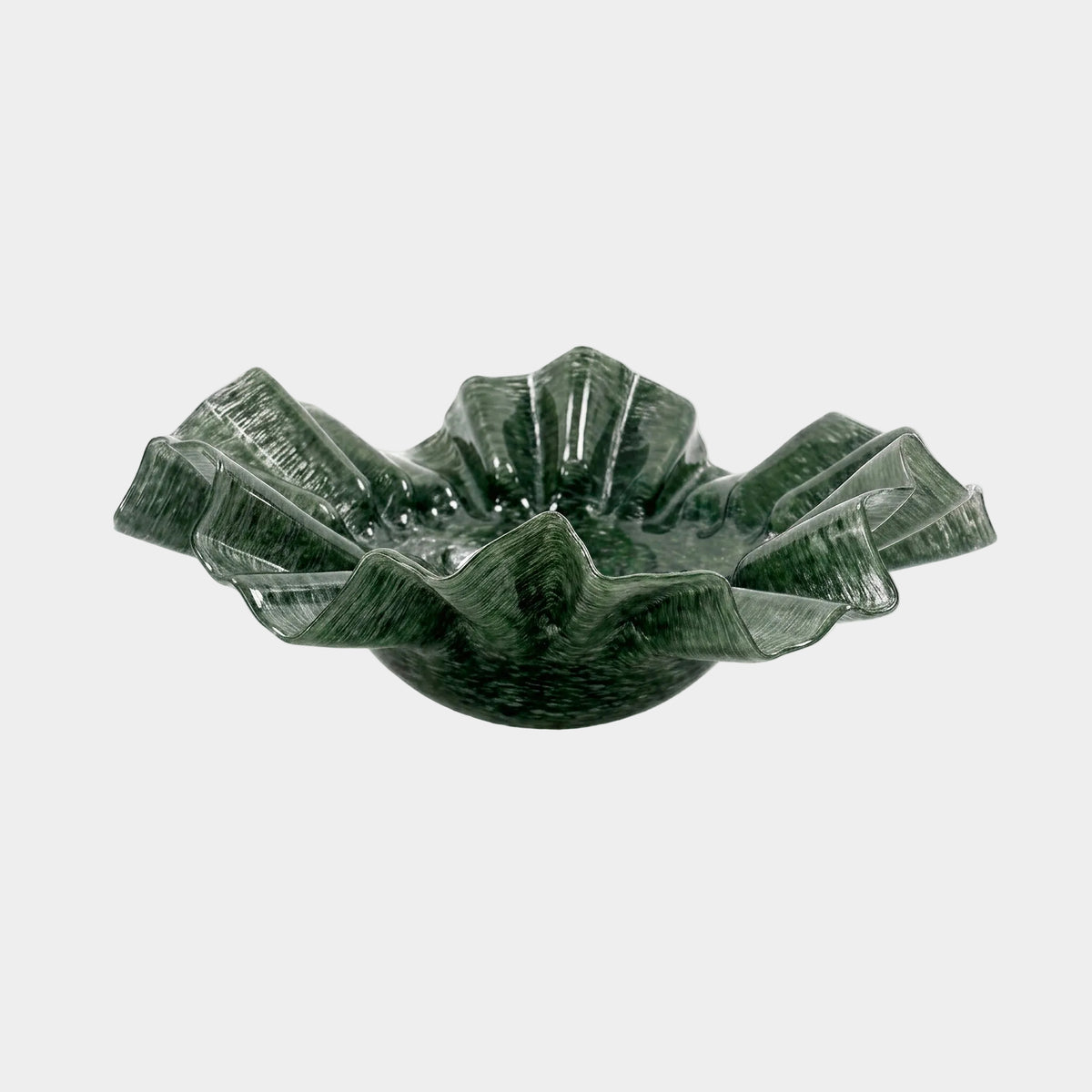 Col Ruffled Green Glass Bowl (9"-11") - 11"