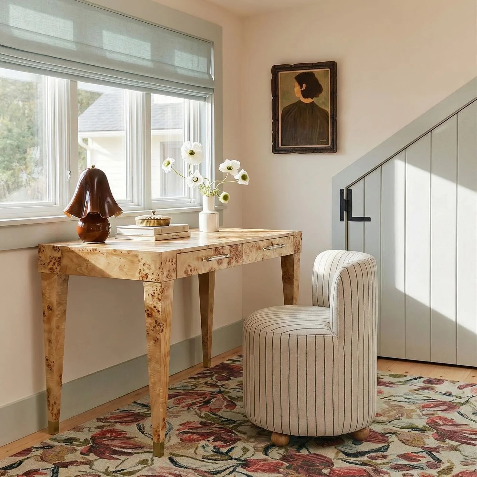 Hakuna Black and White Striped Linen Desk Chair