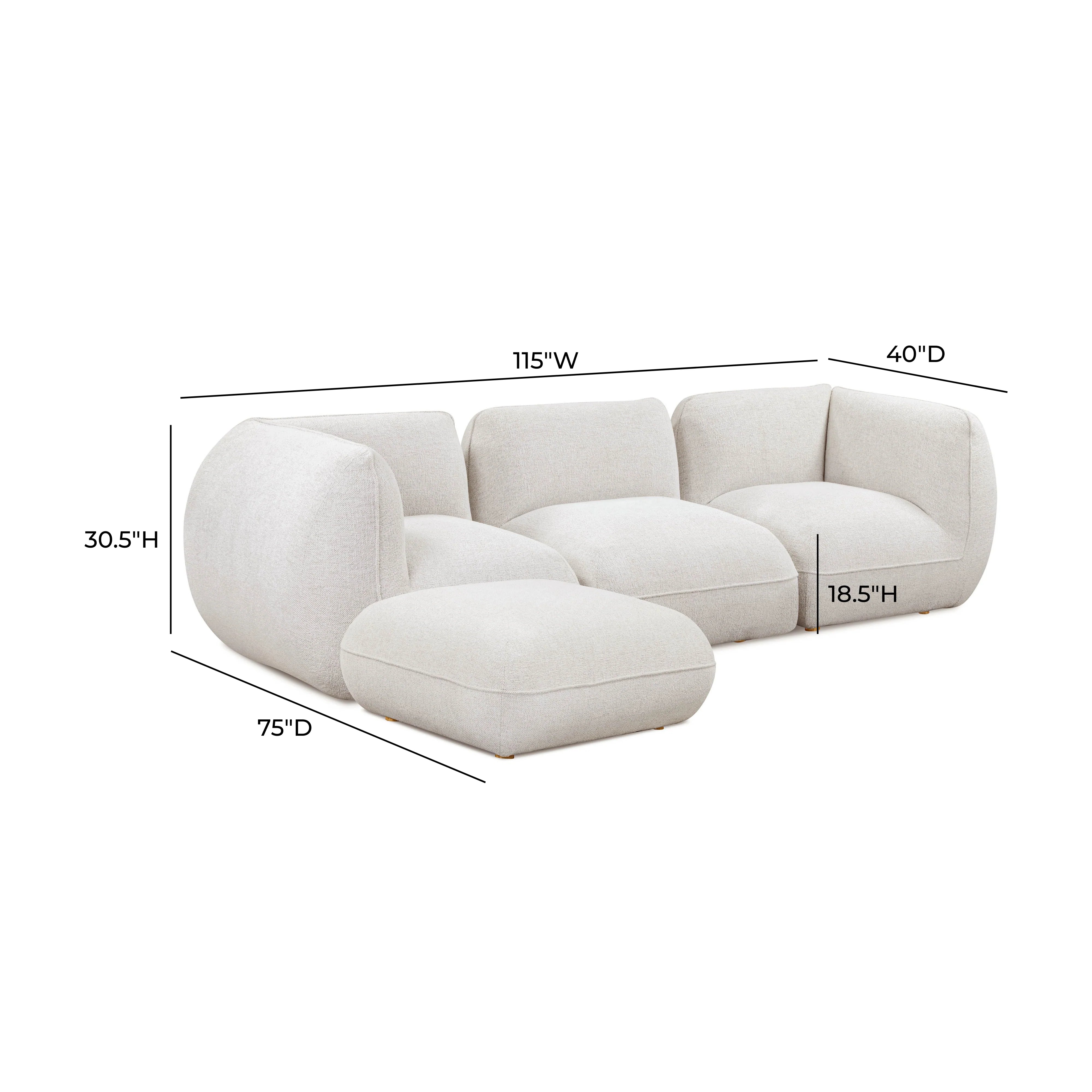 Arezza 4-Piece Stone White Contract-Grade Basketweave Chenille Modular Sectional