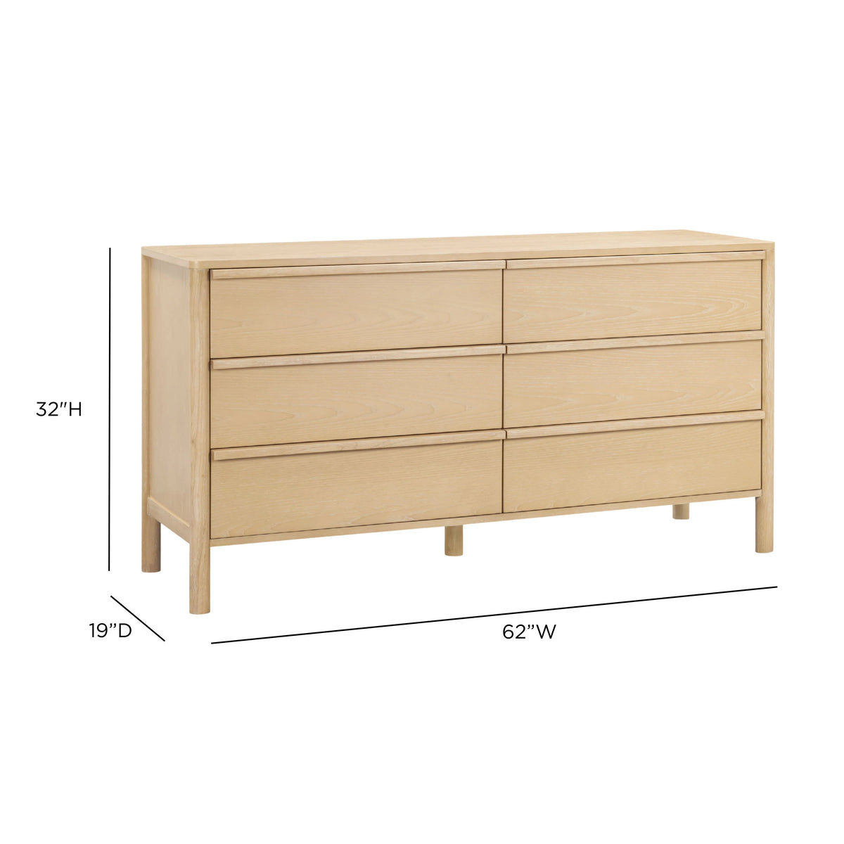 Tyra 62" Ash 6-Drawer Dresser