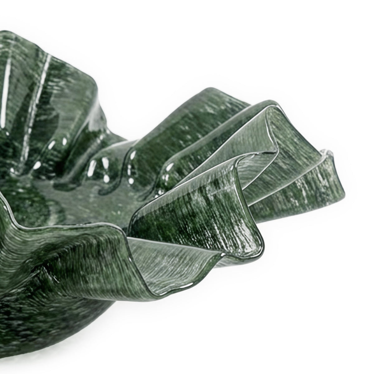 Col Ruffled Green Glass Bowl (9"-11") - 9"
