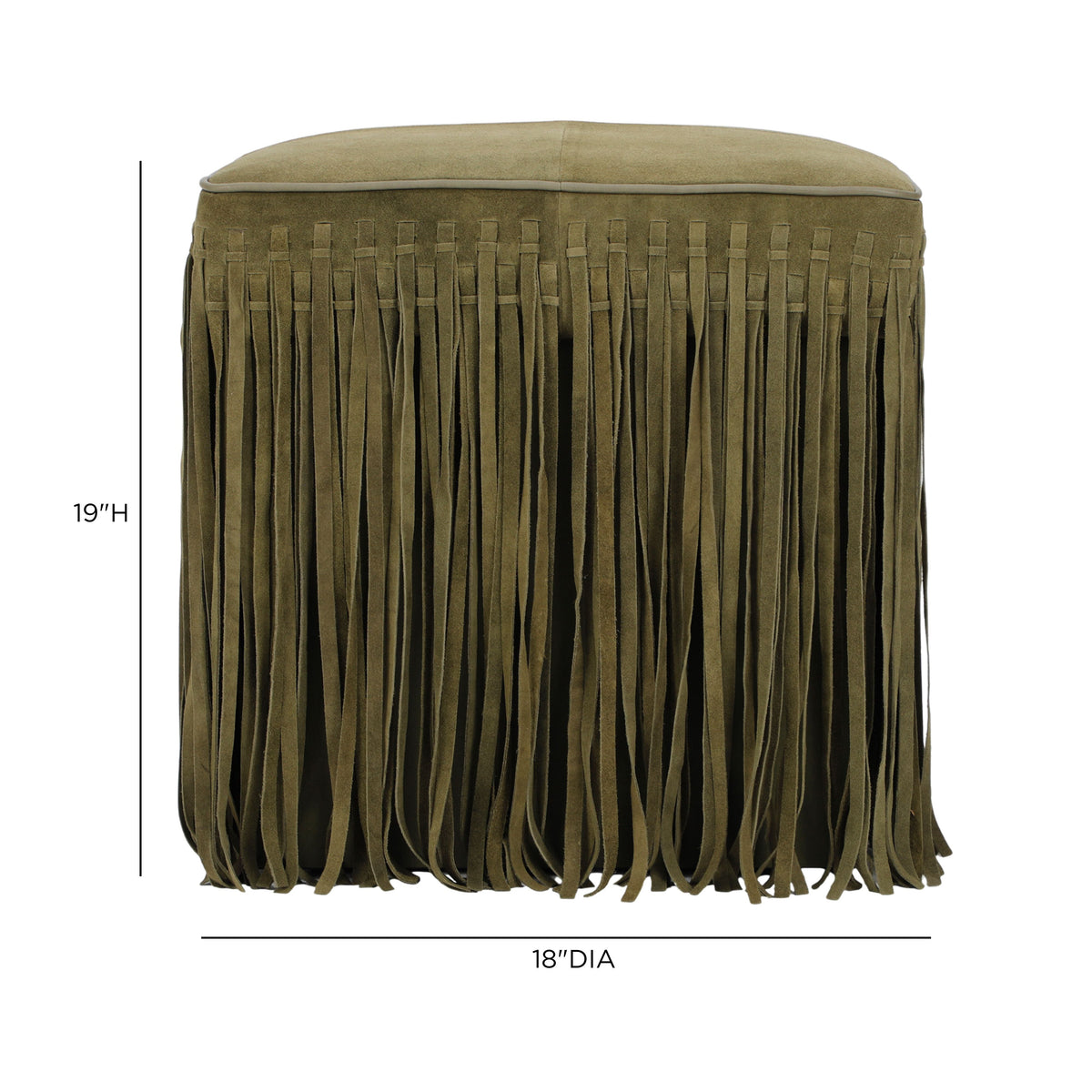 Daphne Square Suede Fringe Ottoman - Olive Green