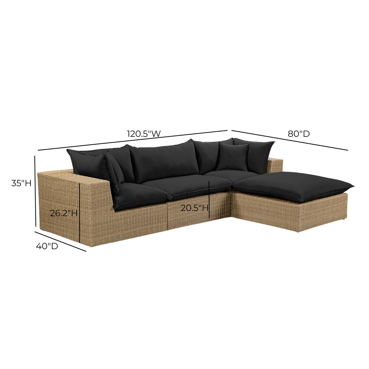 Cali 4-Piece Performance Fabric & Wicker Outdoor Sectional
