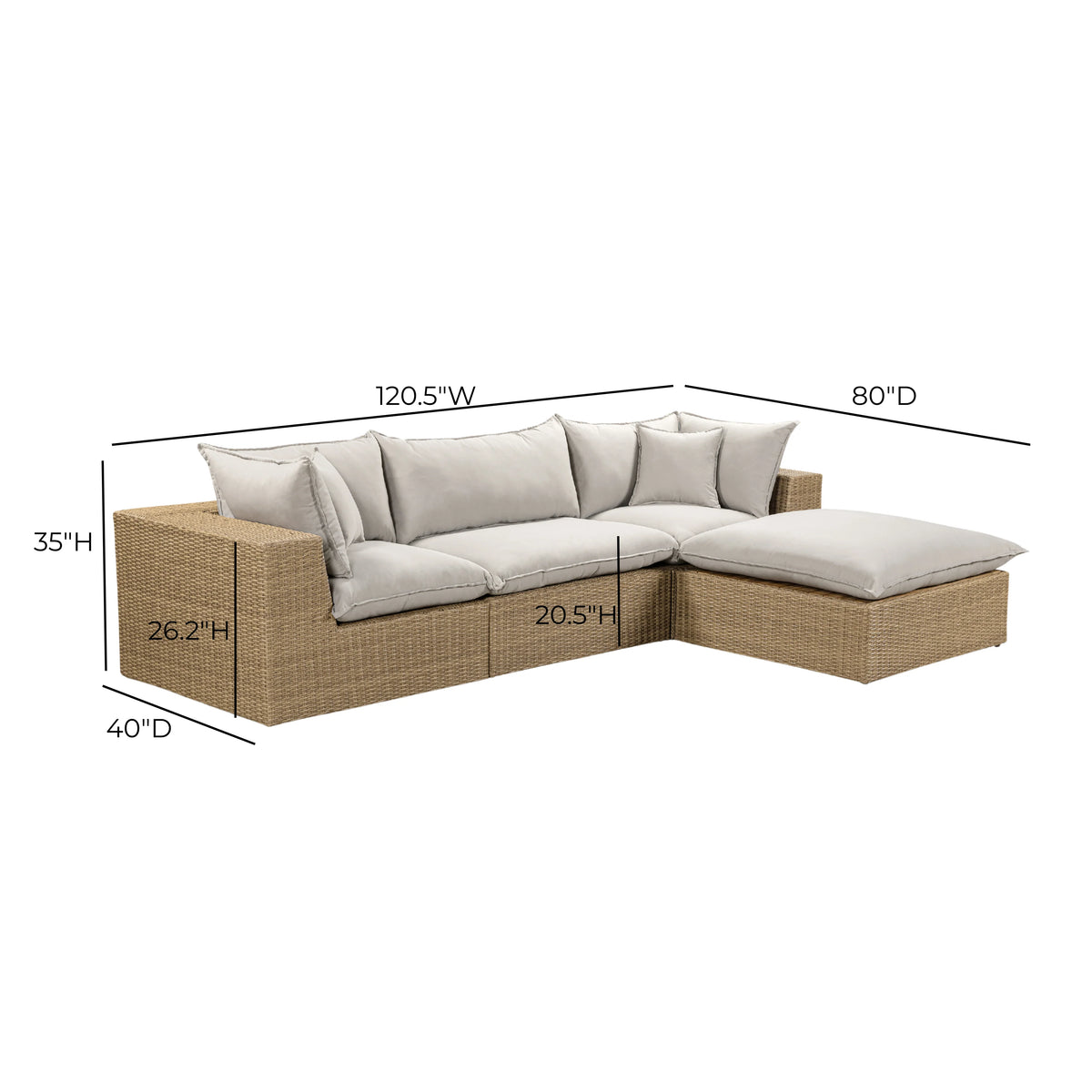 Cali 4-Piece Performance Fabric & Wicker Outdoor Sectional