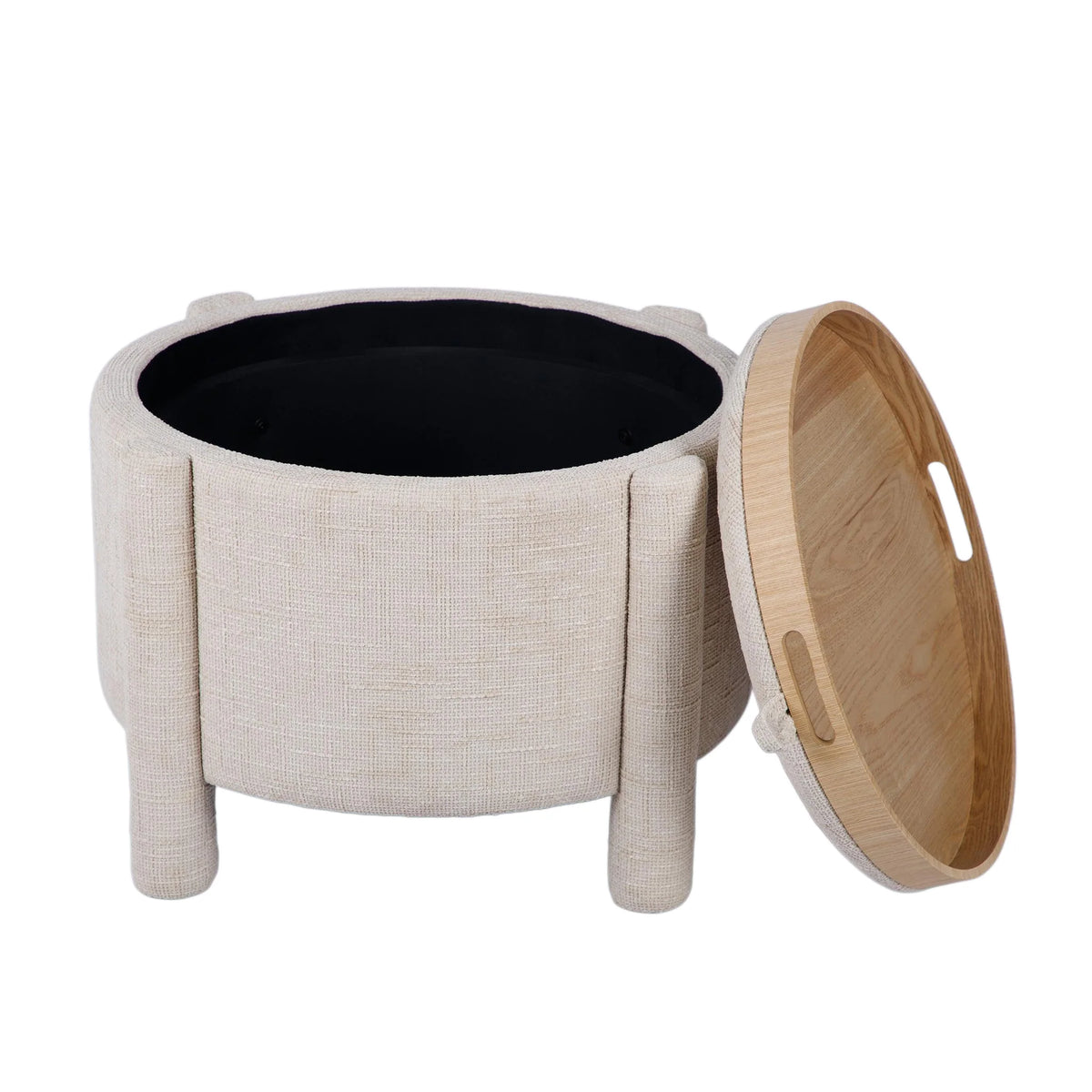 Bellamy Railroad Chenille Storage Stool With Reversible Tray Top