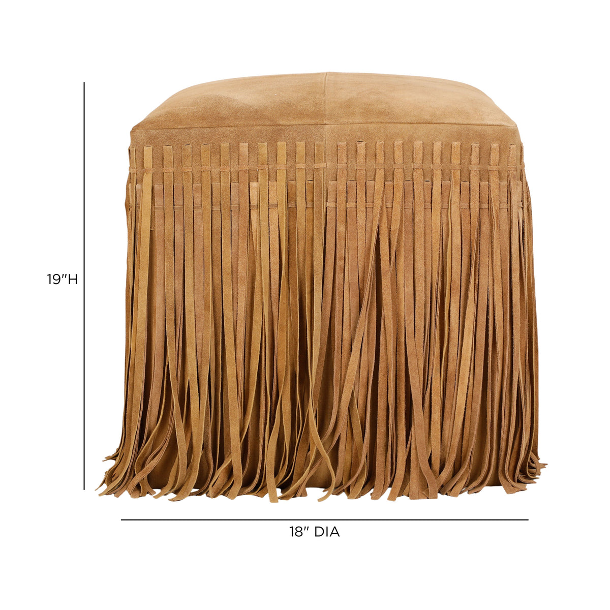 Daphne Square Suede Fringe Ottoman - Saddle Brown