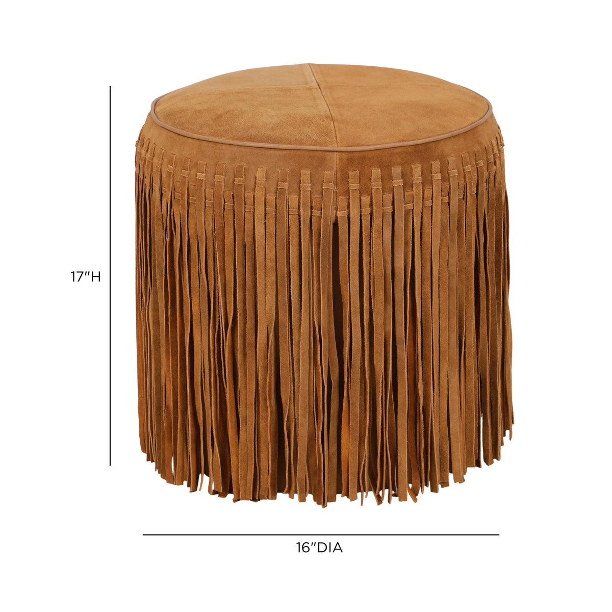 Daphne Round Suede Fringe Ottoman