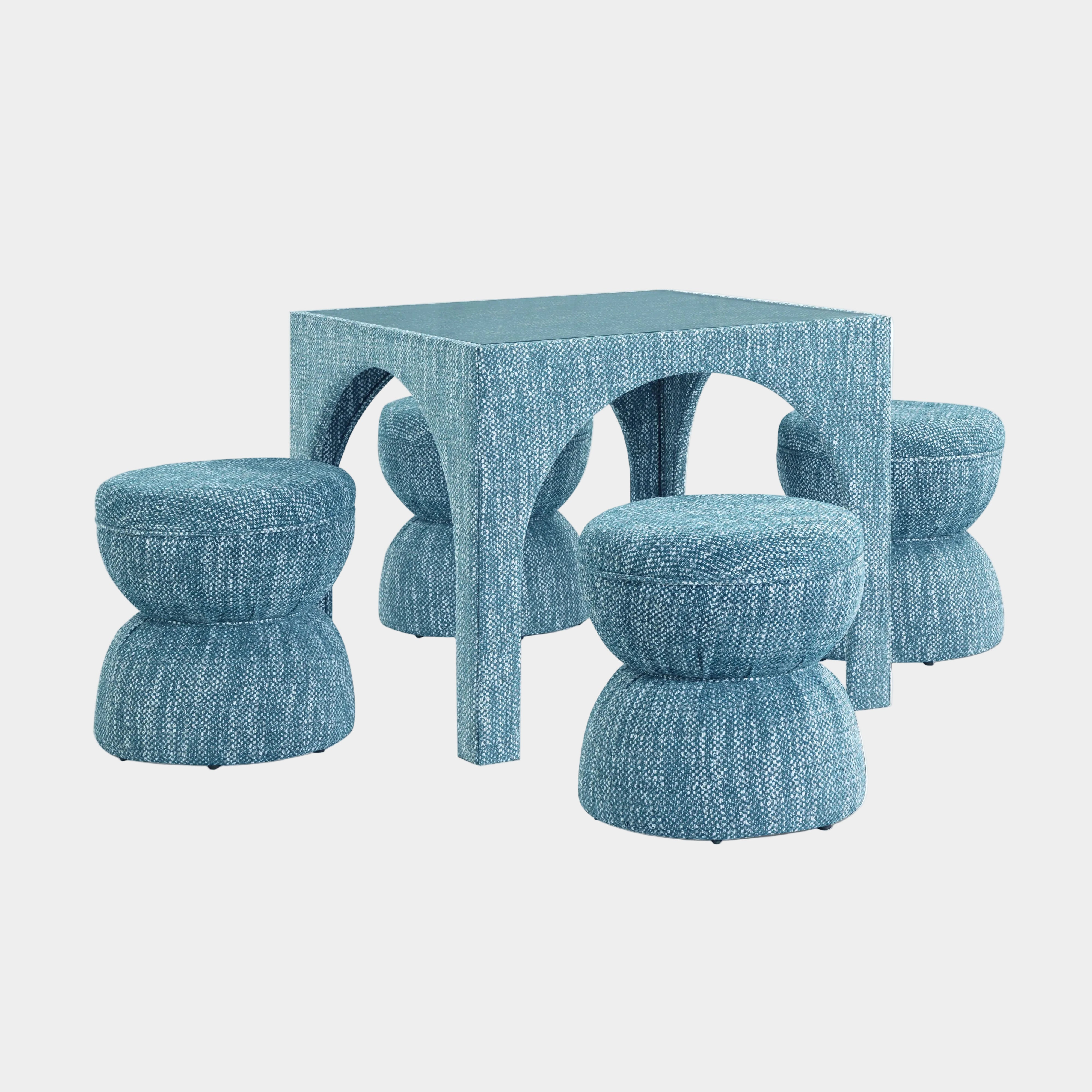 Tomlin Performance Chenille Game Table and Two Ottomans Set