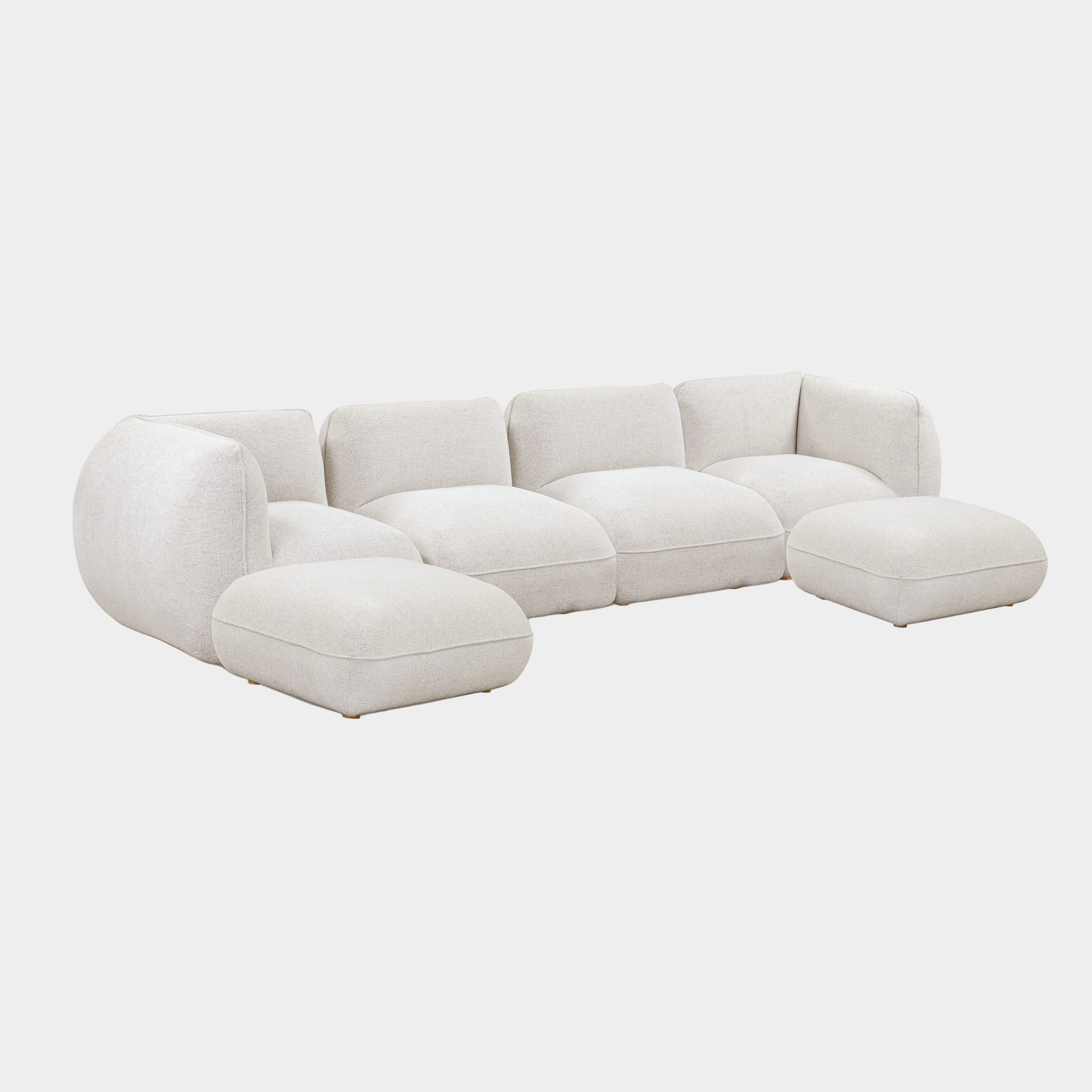 Arezza Stone White Contract-Grade Basketweave Chenille Modular U-Chaise Sectional
