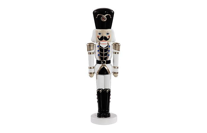 Nutcracker Soldier Sculpture - 4ft Black White Gold