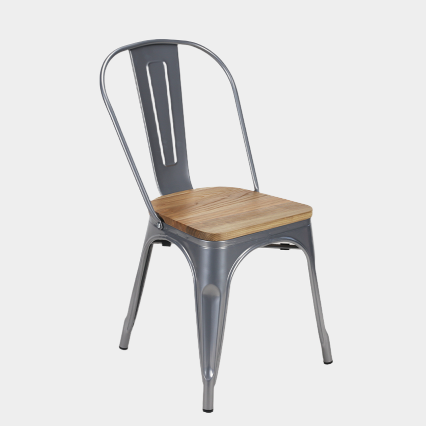 Tolix Armless Chair (Wooden Seat)