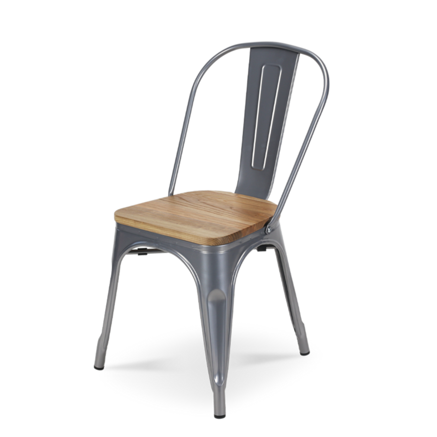 Tolix Armless Chair (Wooden Seat)