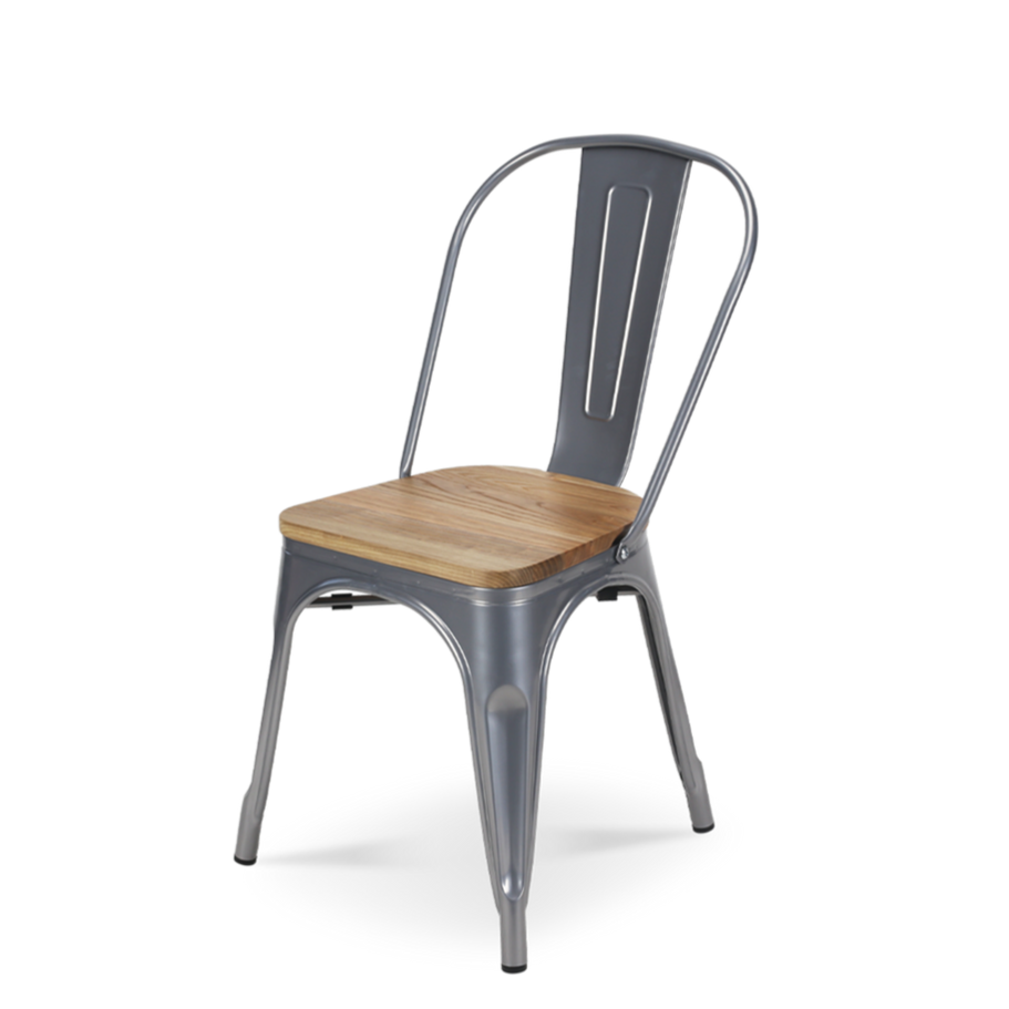 Tolix Armless Chair (Wooden Seat)