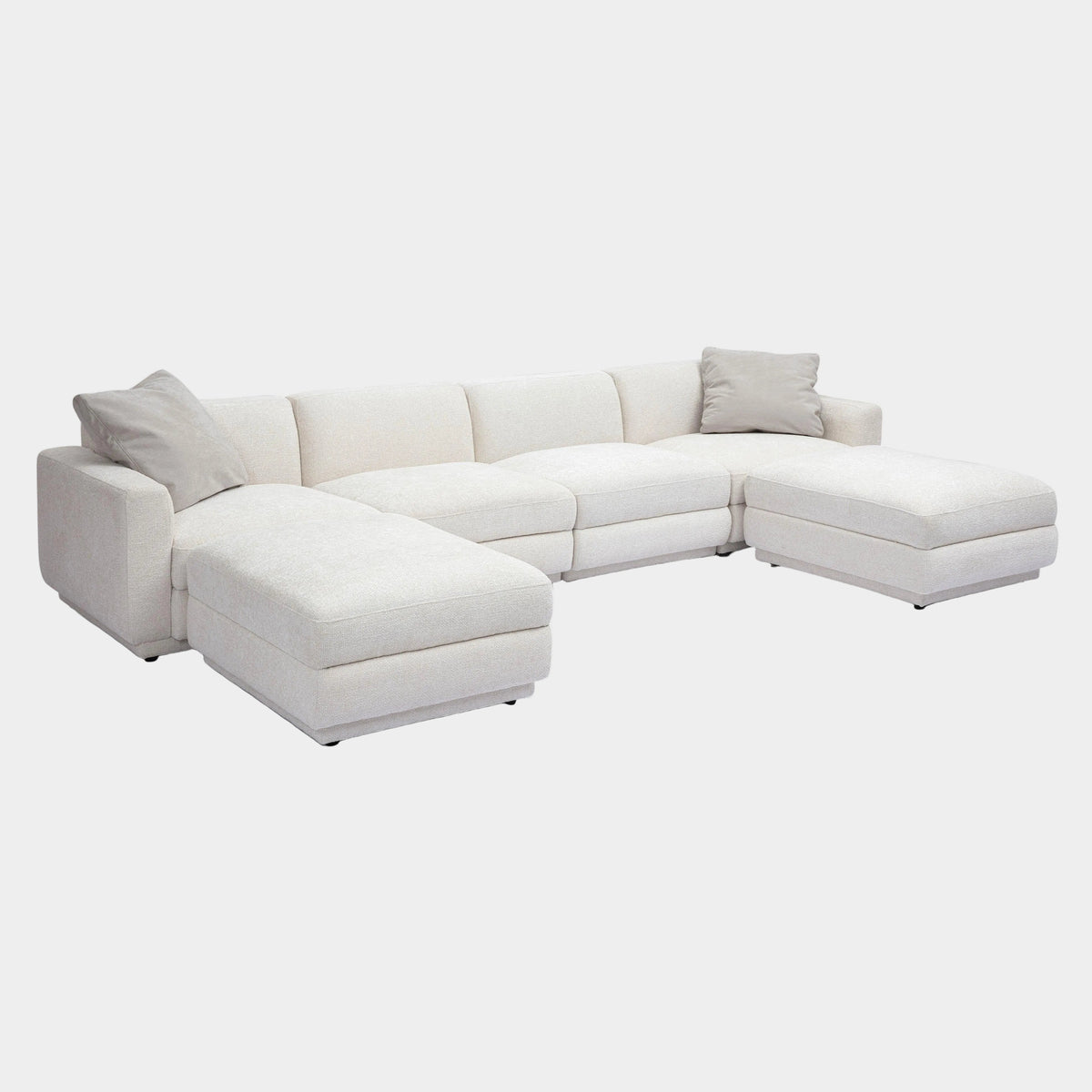 Perry U Sectional - 6 Cream Performance Chenille