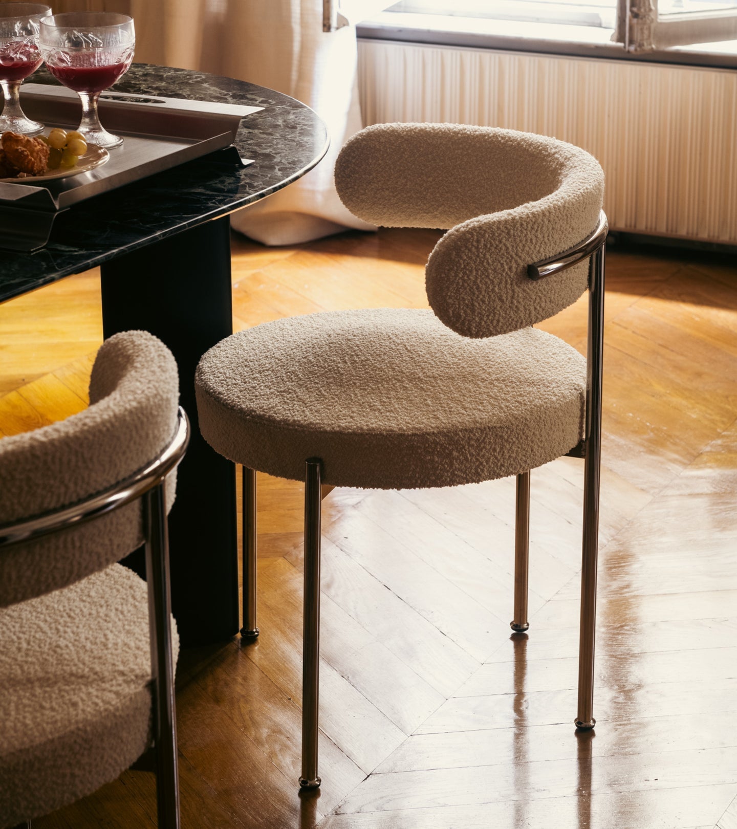 Chaise de salle à manger Libera Inesse Boucle Ivory - Argent 