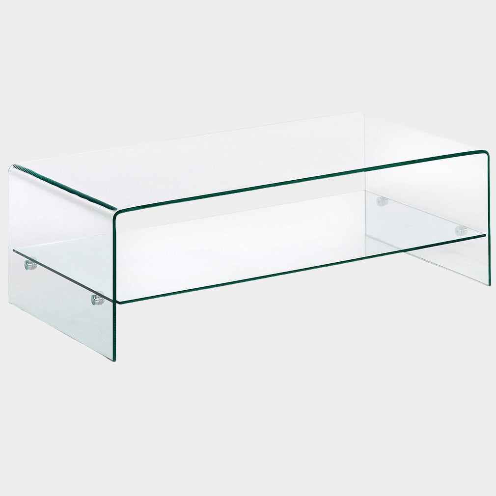 Waterfall Coffee Table with Glass Top Shelf