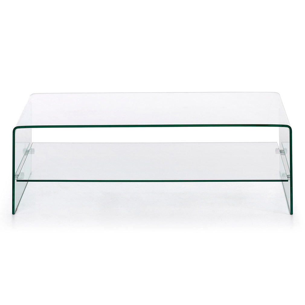 Waterfall Coffee Table with Glass Top Shelf