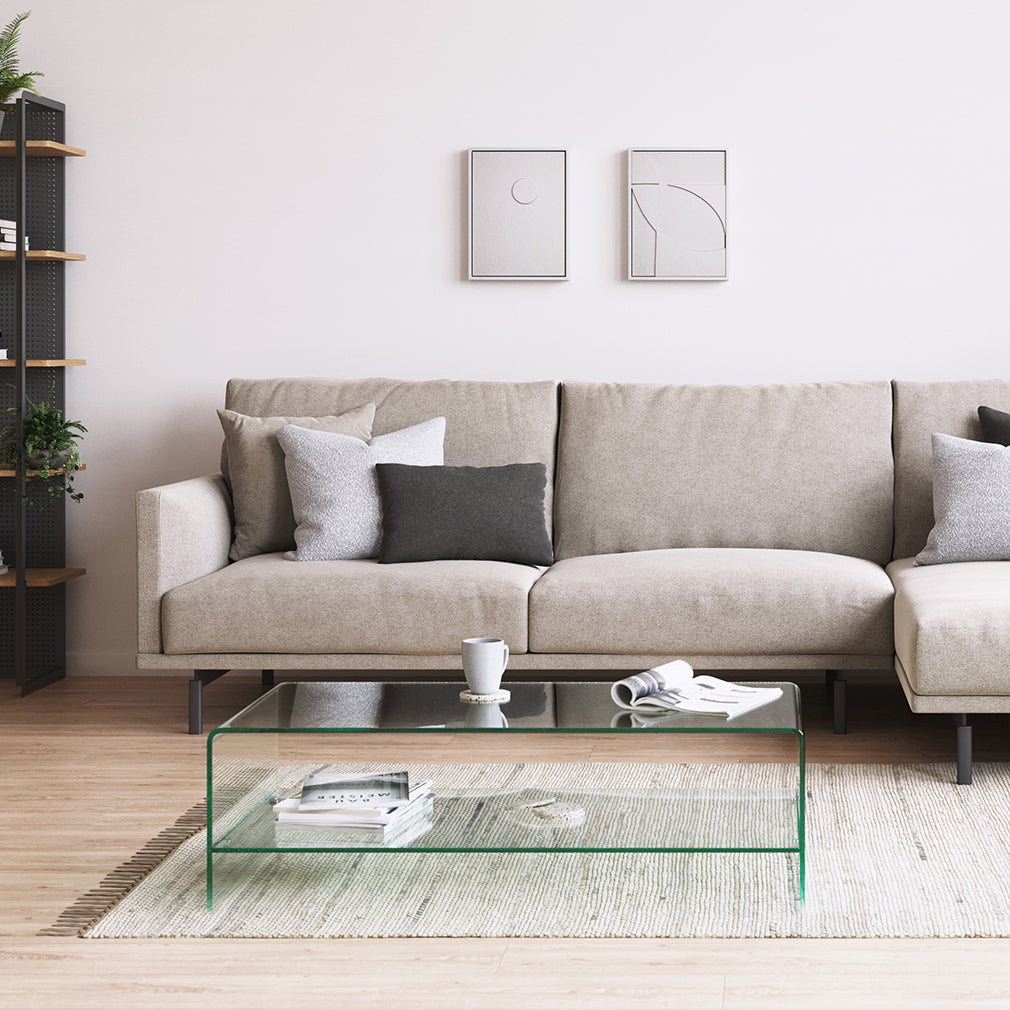 Waterfall Coffee Table with Glass Top Shelf