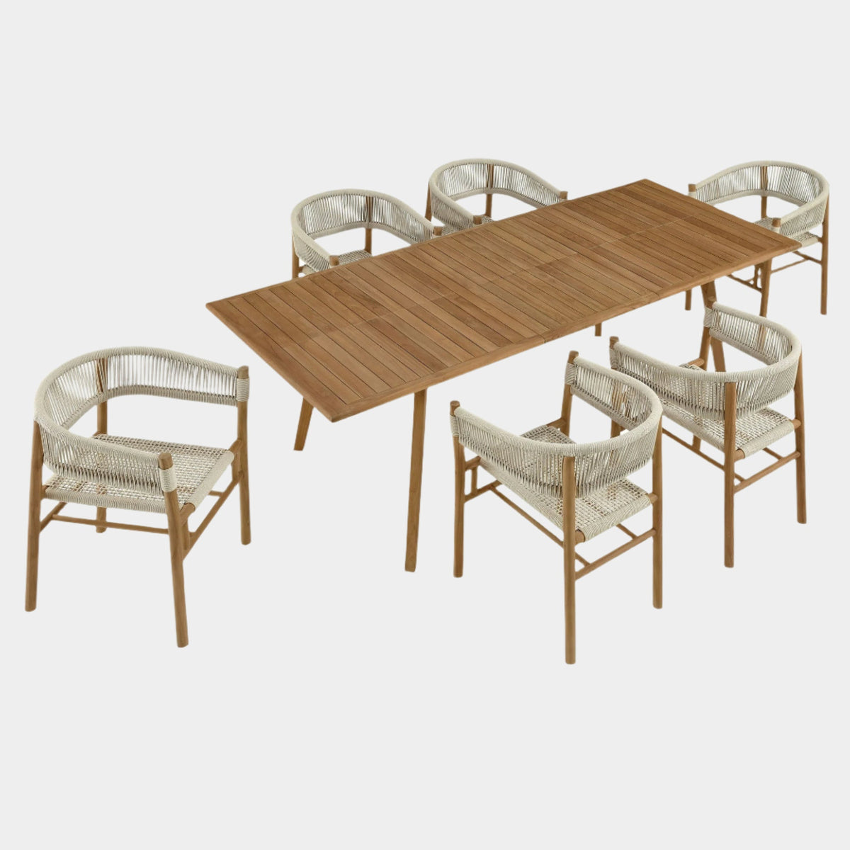 Vienna Outdoor Patio Teak & Rope Dining Set - 7 Piece