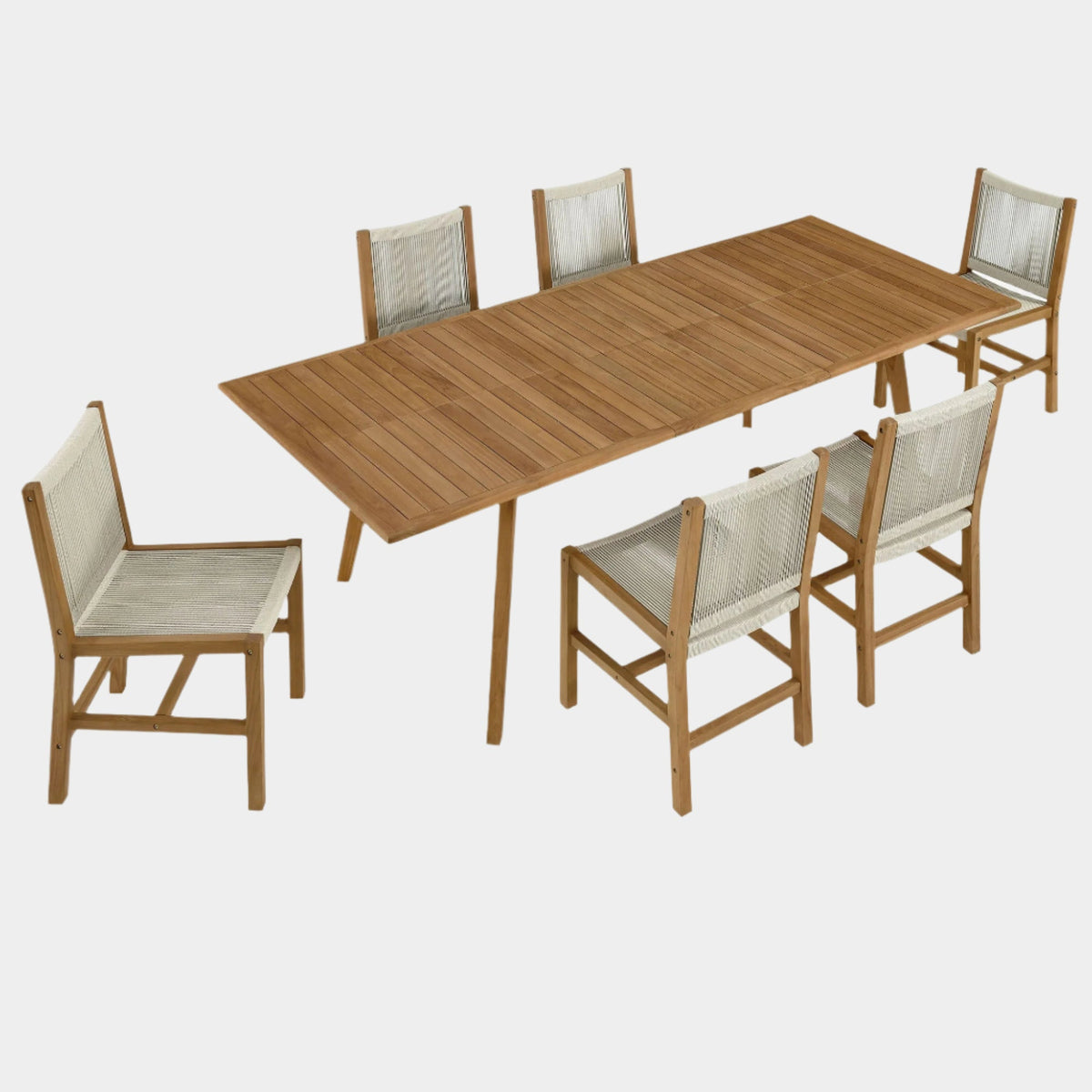 Vienna Outdoor Patio Teak & Rope Dining Set with Armless Chairs - 7 Piece