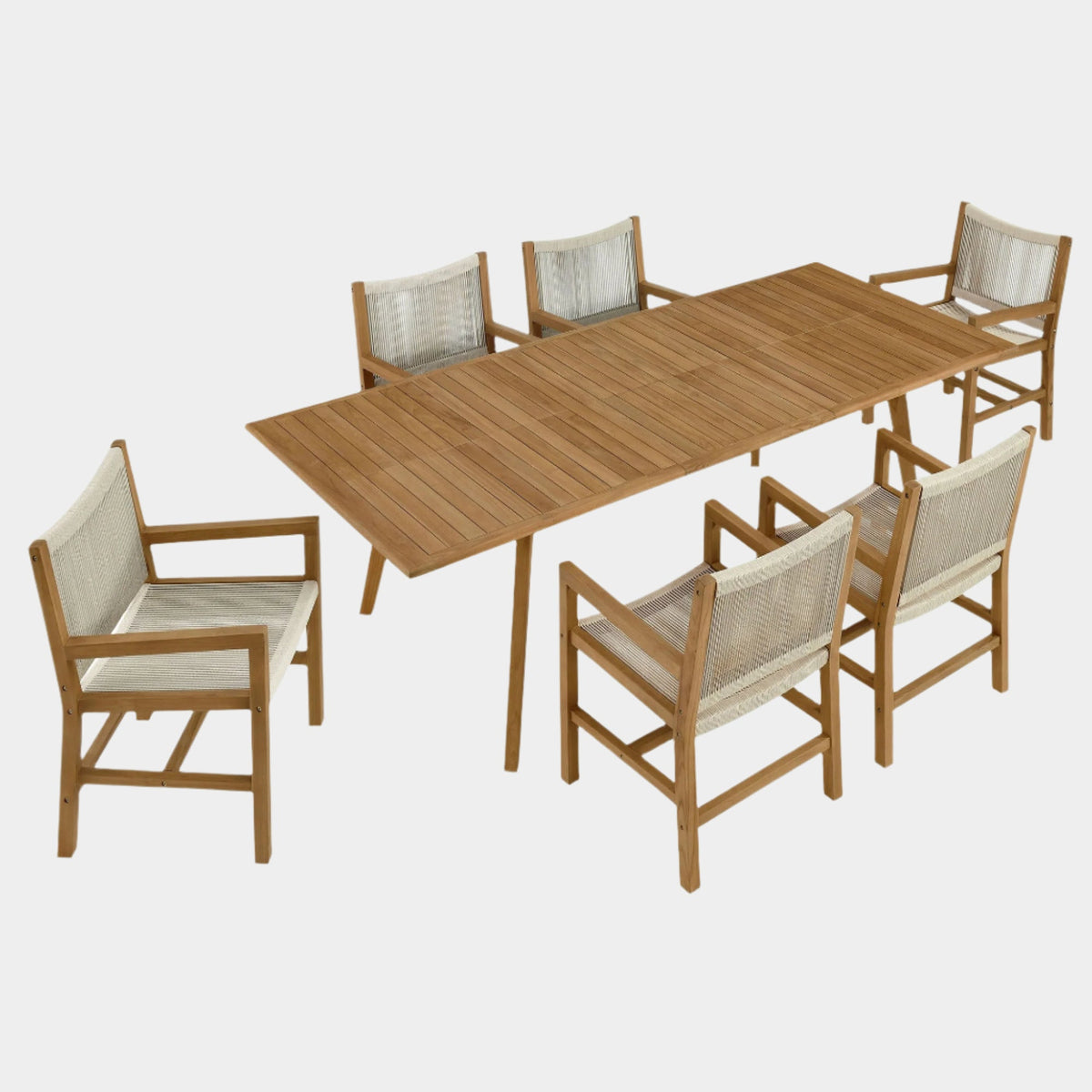 Vienna Outdoor Patio Teak & Rope Dining Set - 7 Piece