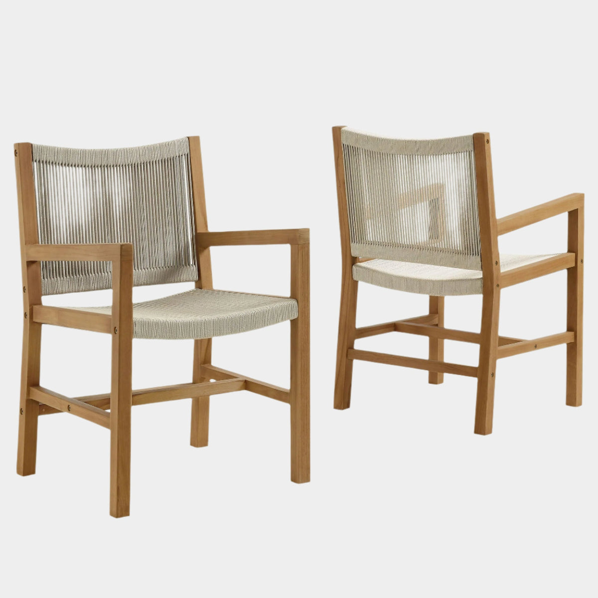 Vienna Outdoor Patio Teak & Rope Dining Armchairs - Set of 2