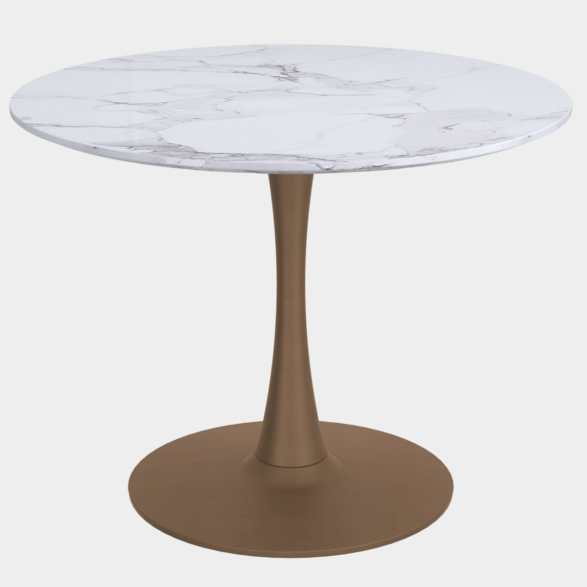 Zilo Dining Table - 40" Round White Faux Marble Aged Gold
