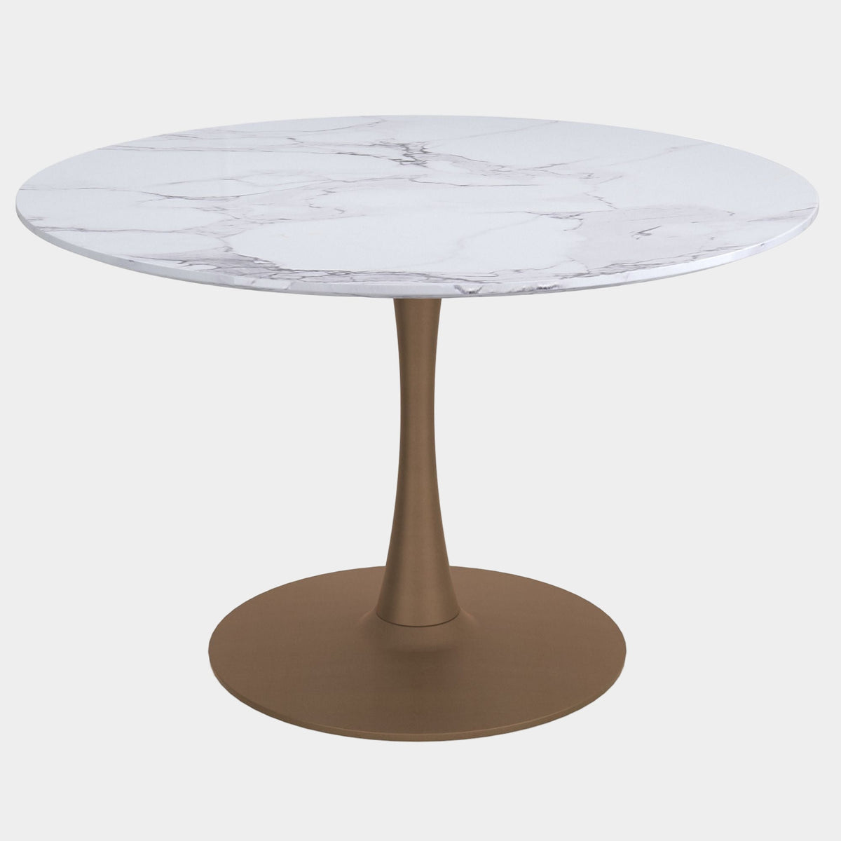 Zilo Dining Table - 48" Round White Faux Marble Aged Gold