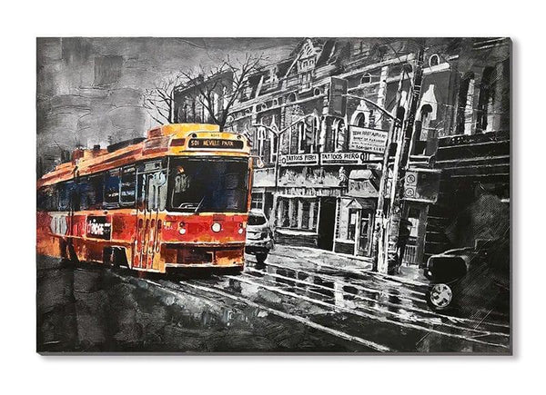 Street Car painting with Black and White Background - 50% Hand Painted