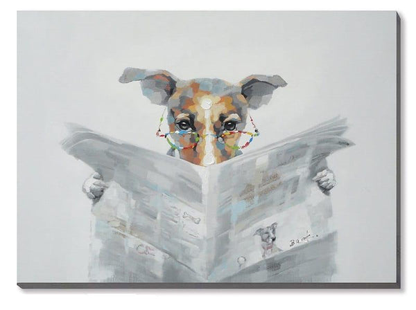 Dog Reading Newspaper - 50% Hand Painted