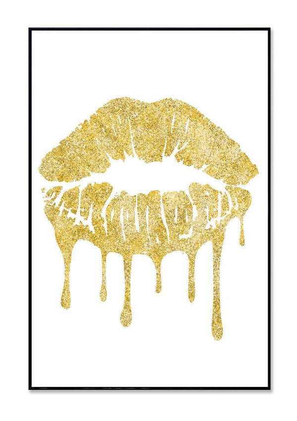 Glitter Gold Lip Painting with Black Frame