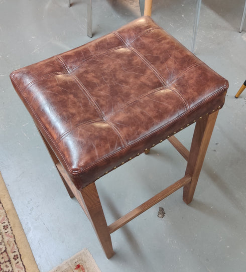 Leather Seat Stool w/ Wooden Legs | Floor Model